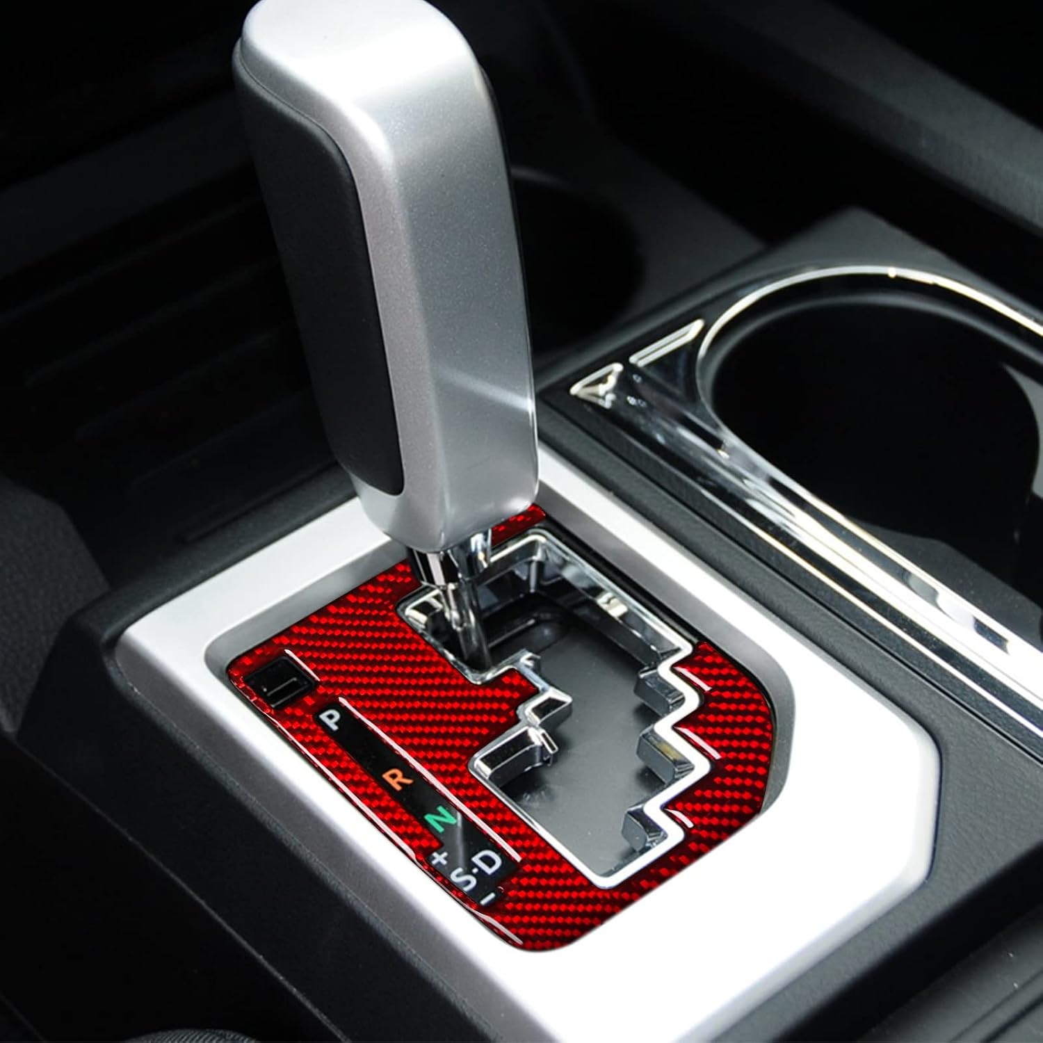 SUNJIKA Compatible with Center Console Carbon Fiber Gear Shifter Box Panel Sticker Car Truck Interior Accessories for Toyota Tundra 2014 2015 2016 2017 2018 2019 2020 2021 (1pc Red)