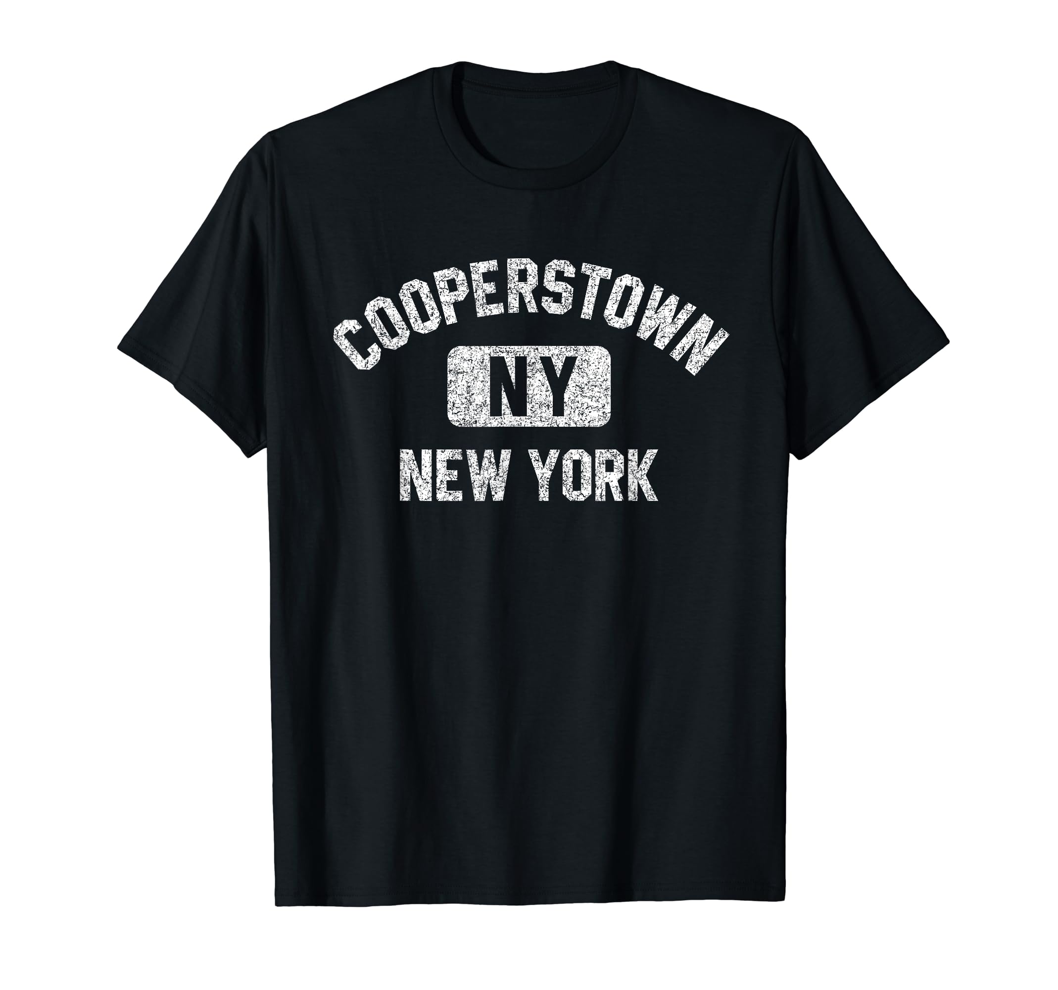 Cooperstown NY New York Gym Style Distressed White Print T-Shirt