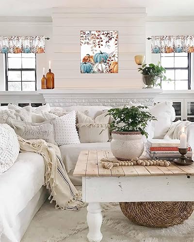 Miniatura 5 de Cortinas de cocina de Acción de Gracias, cenefas para ventanas, acuarela, calabazas de otoño, hojas de eucalipto, bolsillo para barra, tratamiento