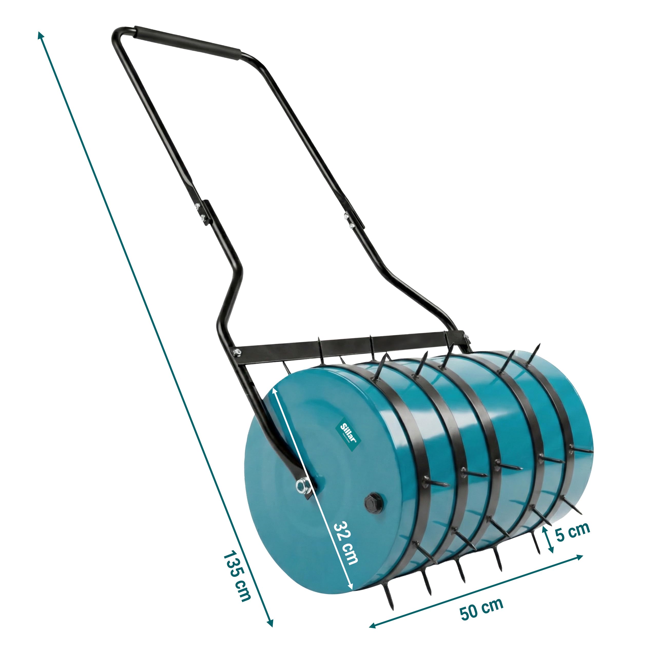 Sillar Anelli Aeratori per Rullo da Prato, 32 cm, Set di 5 Anelli con 30 Punte in Acciaio, Accessorio per Rullo da Giardino, Utensile Manuale per Arieggiare e Rigenerare Il Prato