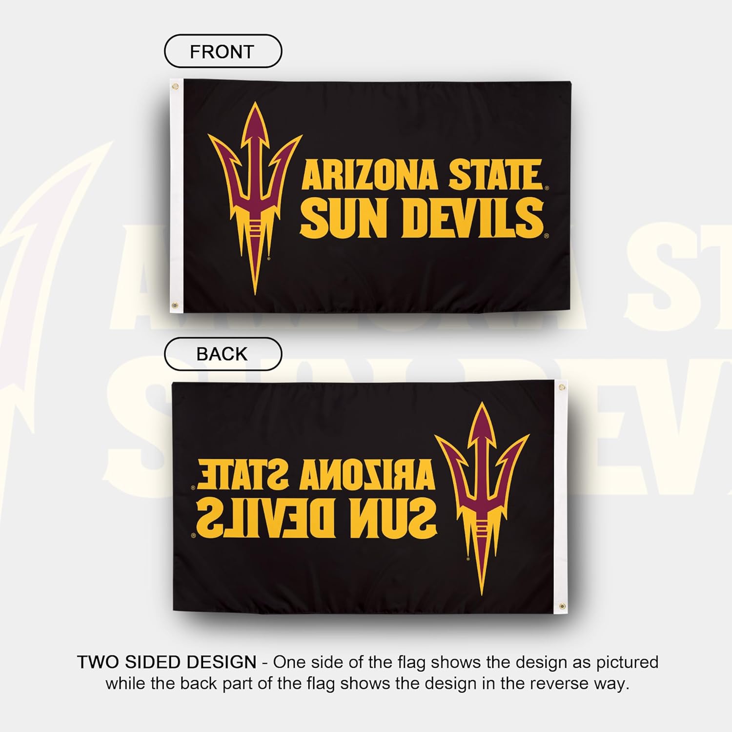 Desert Cactus Arizona State University ASU Flag - 3 x 5 Feet Devils Banner, Indoor/Outdoor Durable Fabric, 100% Polyester Design (Style A) - Image 2