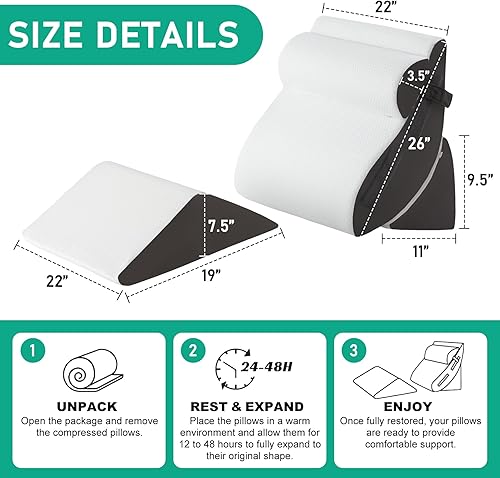 Miniatura 2 de 4PCS Wedge Pillow Set for After Surgery, Orthopedic Bed Wedge Pillow for Back Pain Relief, Sitting Up in Bed, Acid Reflux, Adjustable Post Surgery