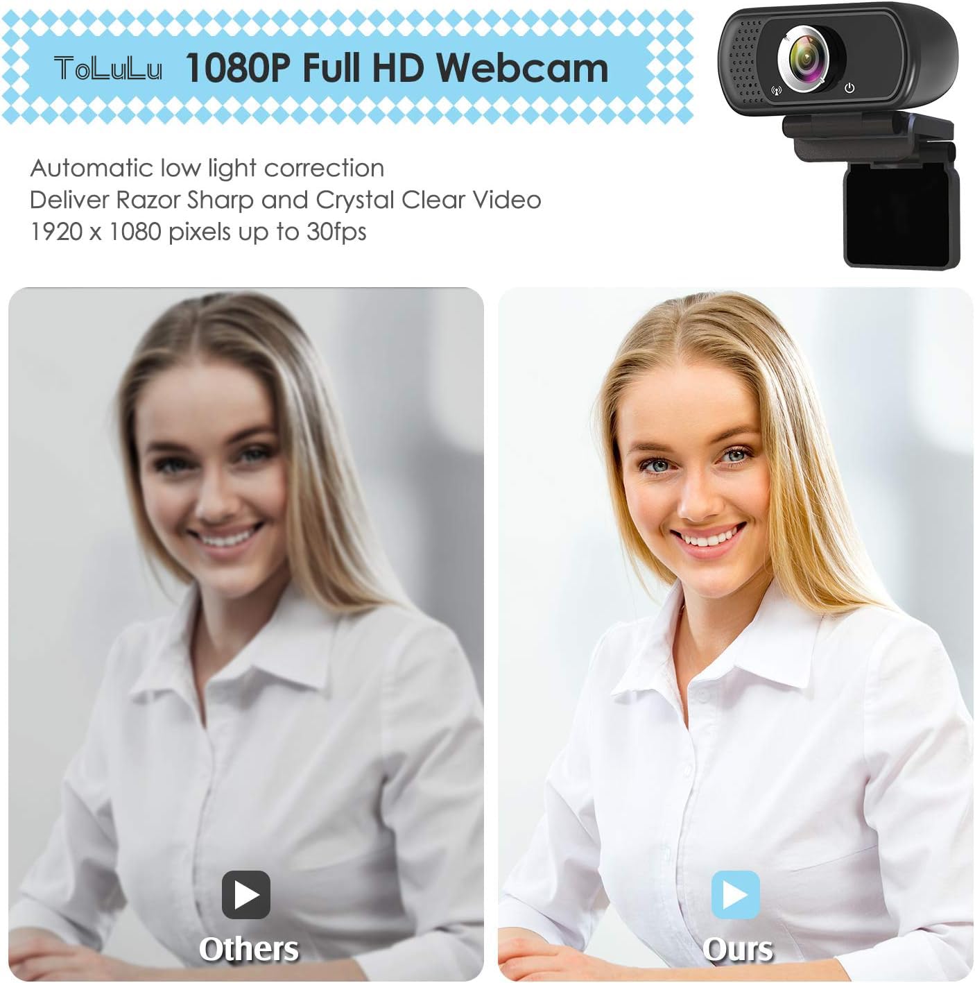 ToLuLu 1080P Webcam with Microphone, HD Webcam Web Camera with Tripod Stand — Amazon image 2