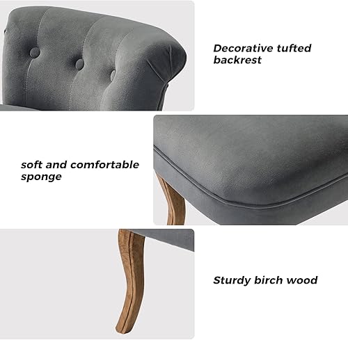 Miniatura 4 de HULALA HOME Taburete de tocador de terciopelo con respaldo bajo, moderna silla de tocador con patas de madera maciza, pequeña silla de maquillaje