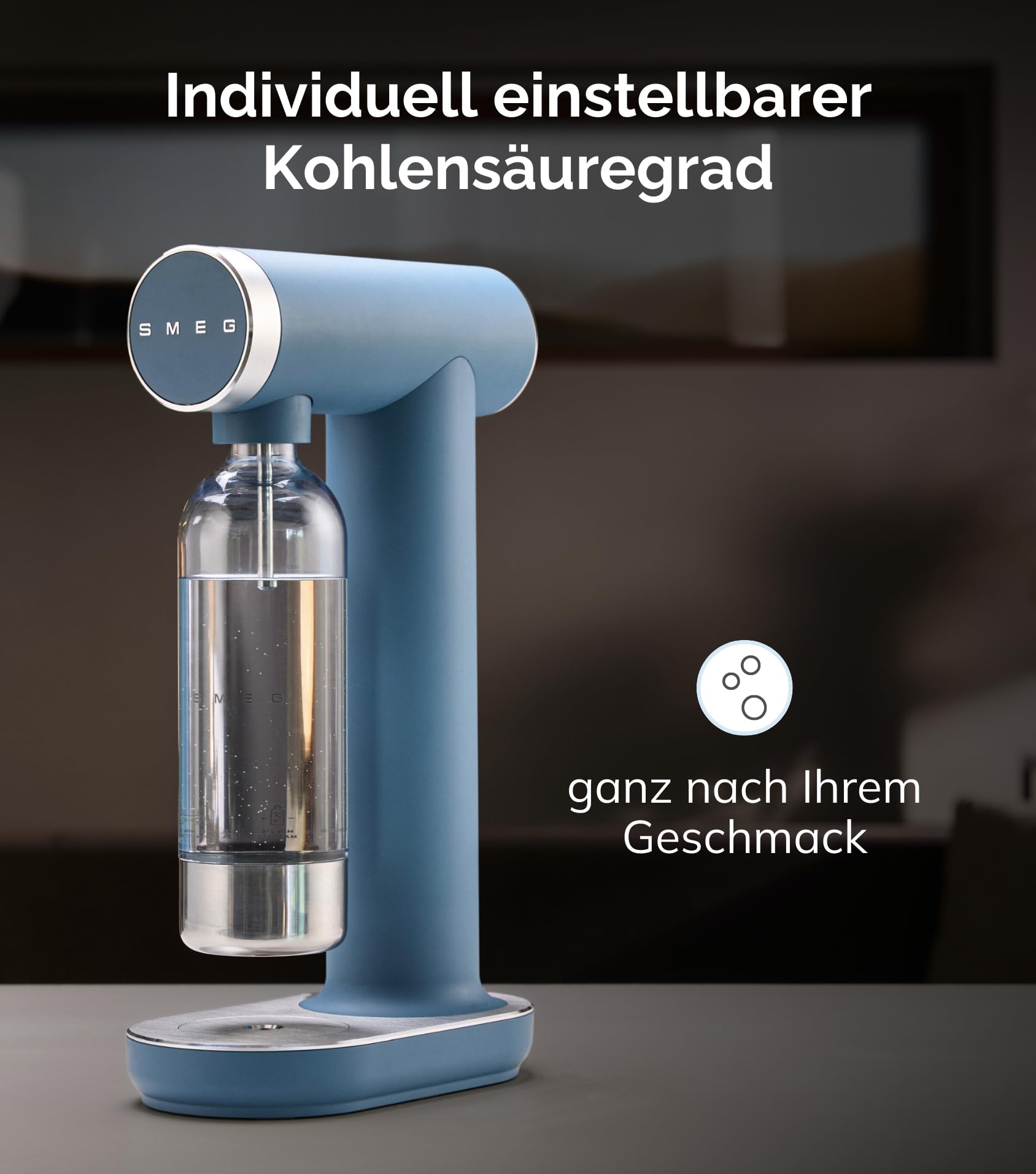 Smeg, SKC01BLM Wassersprudler mit Sprudelregler und Tropfschale, 800-ml-Flasche, CO₂-Zylinder nicht enthalten, Mattschwarz