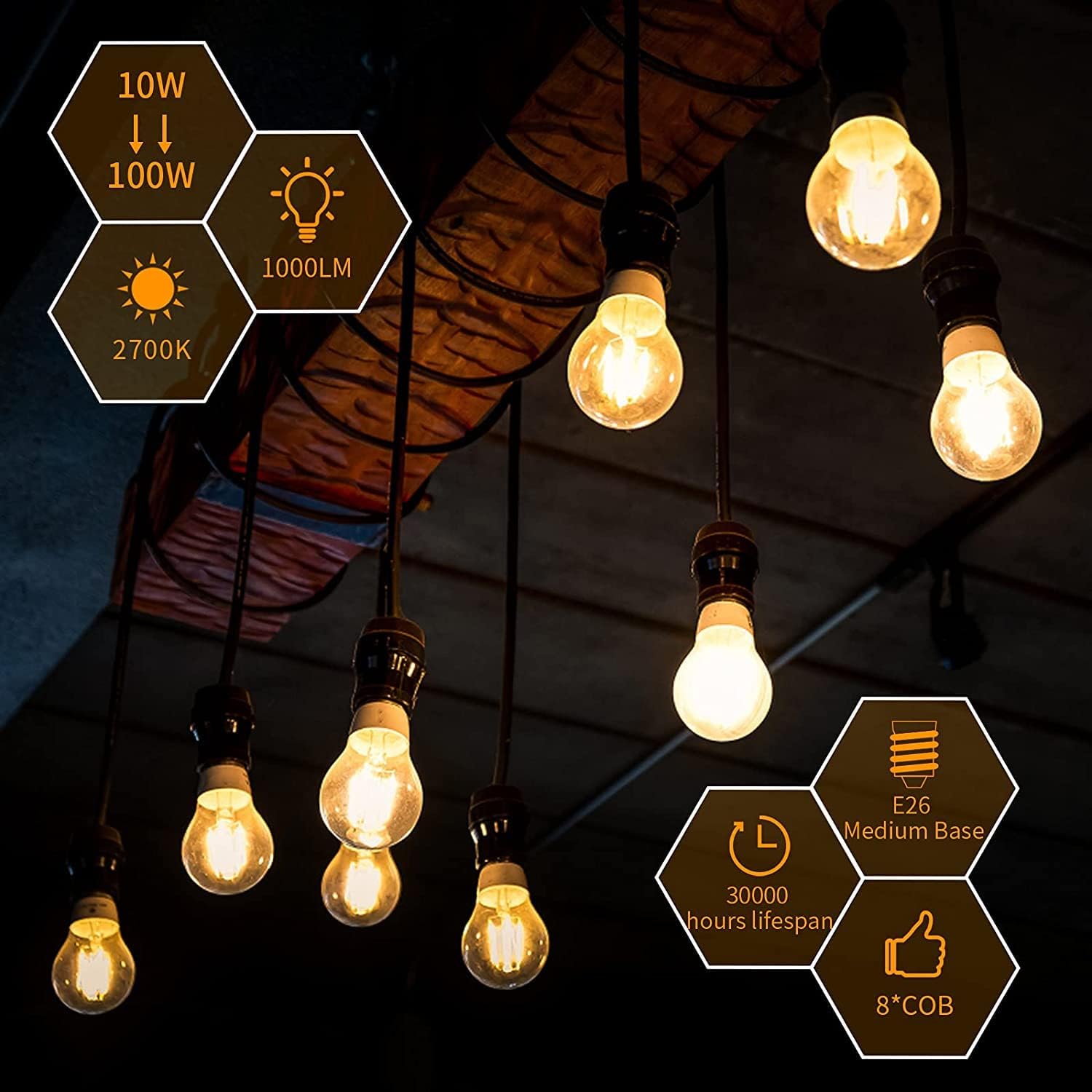 Soft White LED Vintage Filament Bulbs, Pack of 6