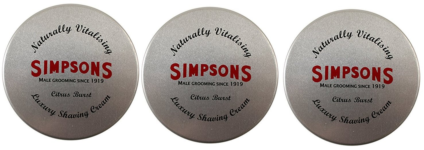 Simpsons Shaving Cream, Citrus Burst, 125 ml Tin Pack of 3