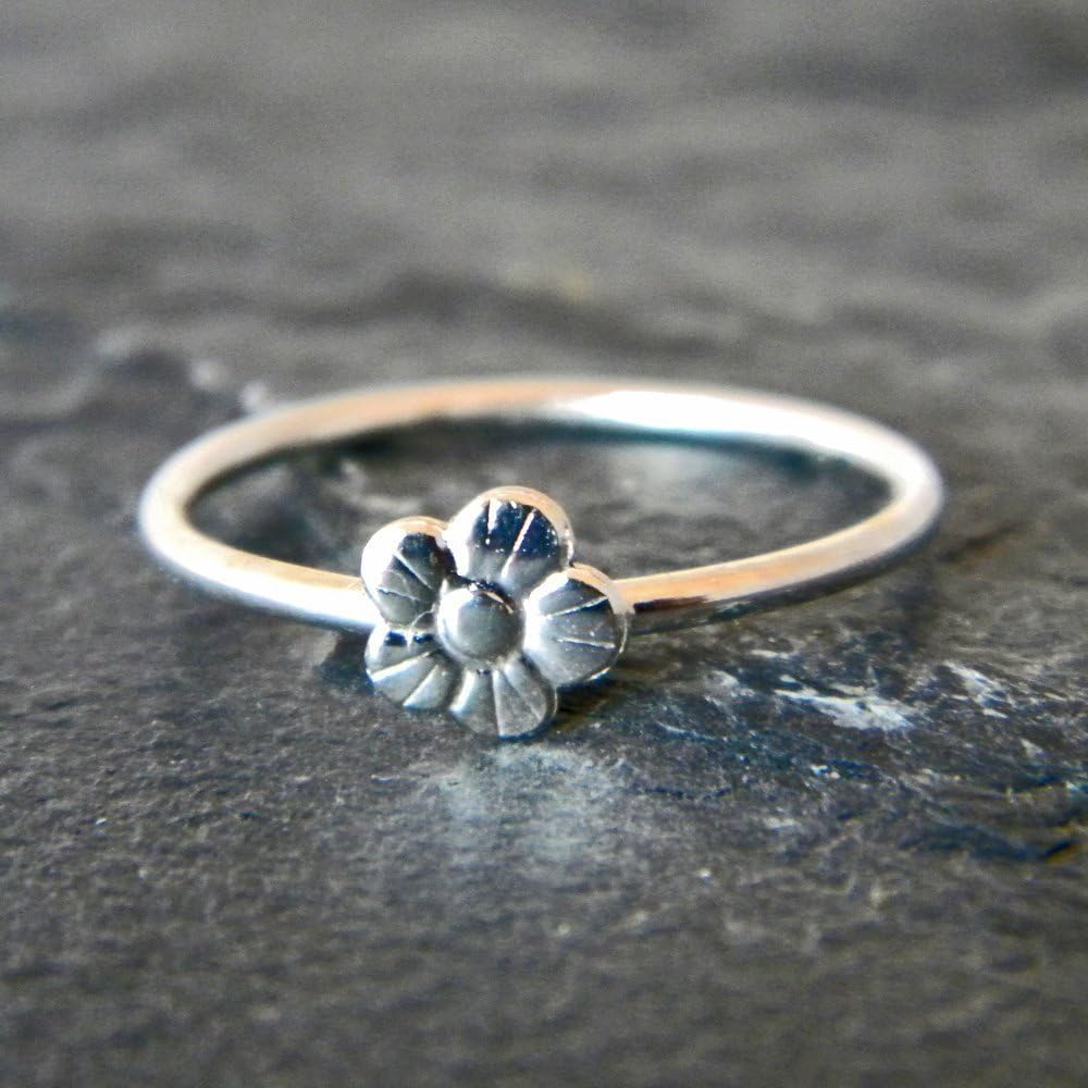 Sterling Silver Flower Ring, Silver Stacking Ring, Tiny Flower Ring, Thumb or Knuckle
