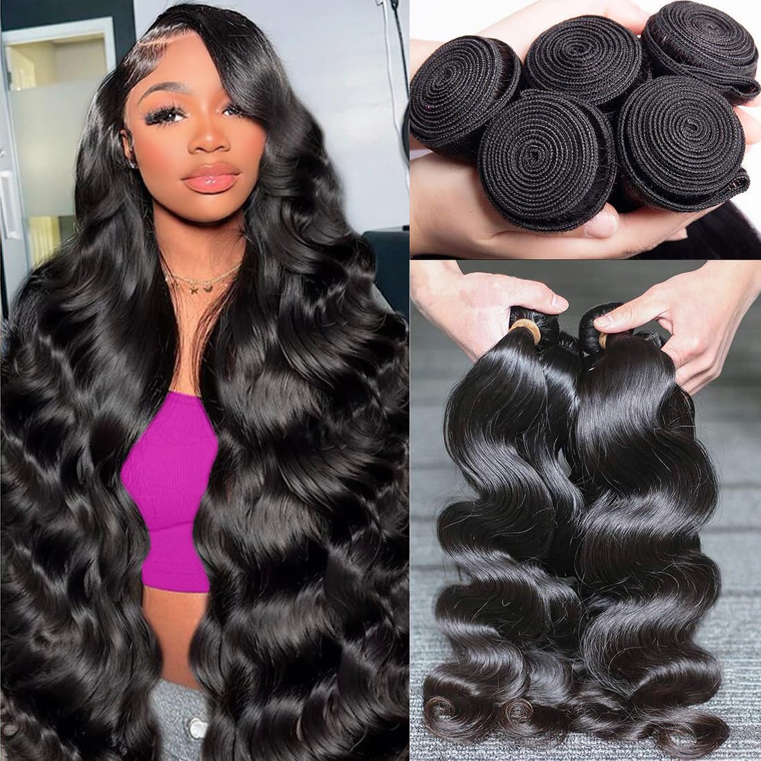 12A Brazilian Raw Body Wave Human Hair Bundles 4 Bundles 18-24in 12A Brazillian Deep Wave Human Hair Bundle - 24 Inch  main image 4