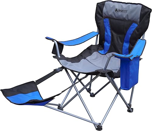 GigaTent Silla de camping con reposapiés, sistema de visión integrado para tabletateléfono celular, enfriador integrado y portavasos (azul)