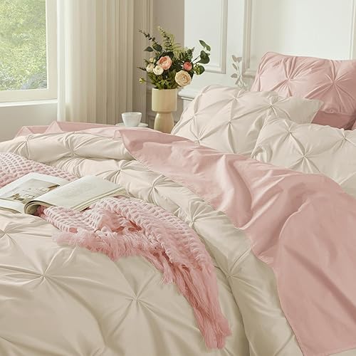 Miniatura 4 de Andency Juego de edredón rojo tamaño individual (66 x 90 pulgadas), 2 piezas (1 edredón de pintuck y 1 funda de almohada), juego de edredón plisado