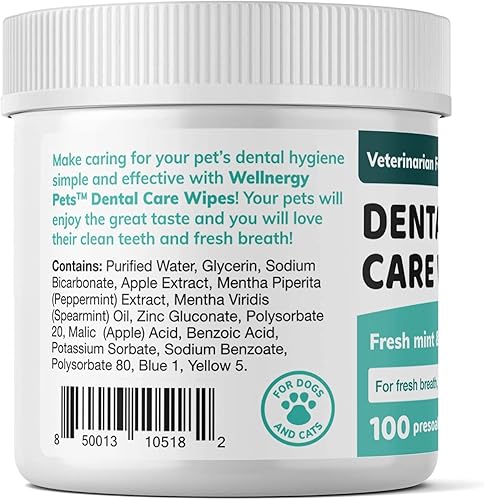 Miniatura 2 de Wellnergy Pets Toallitas dentales para perros y gatos - Fórmula sin cepillo mejora la higiene bucal y la salud refresca el aliento sabor a menta