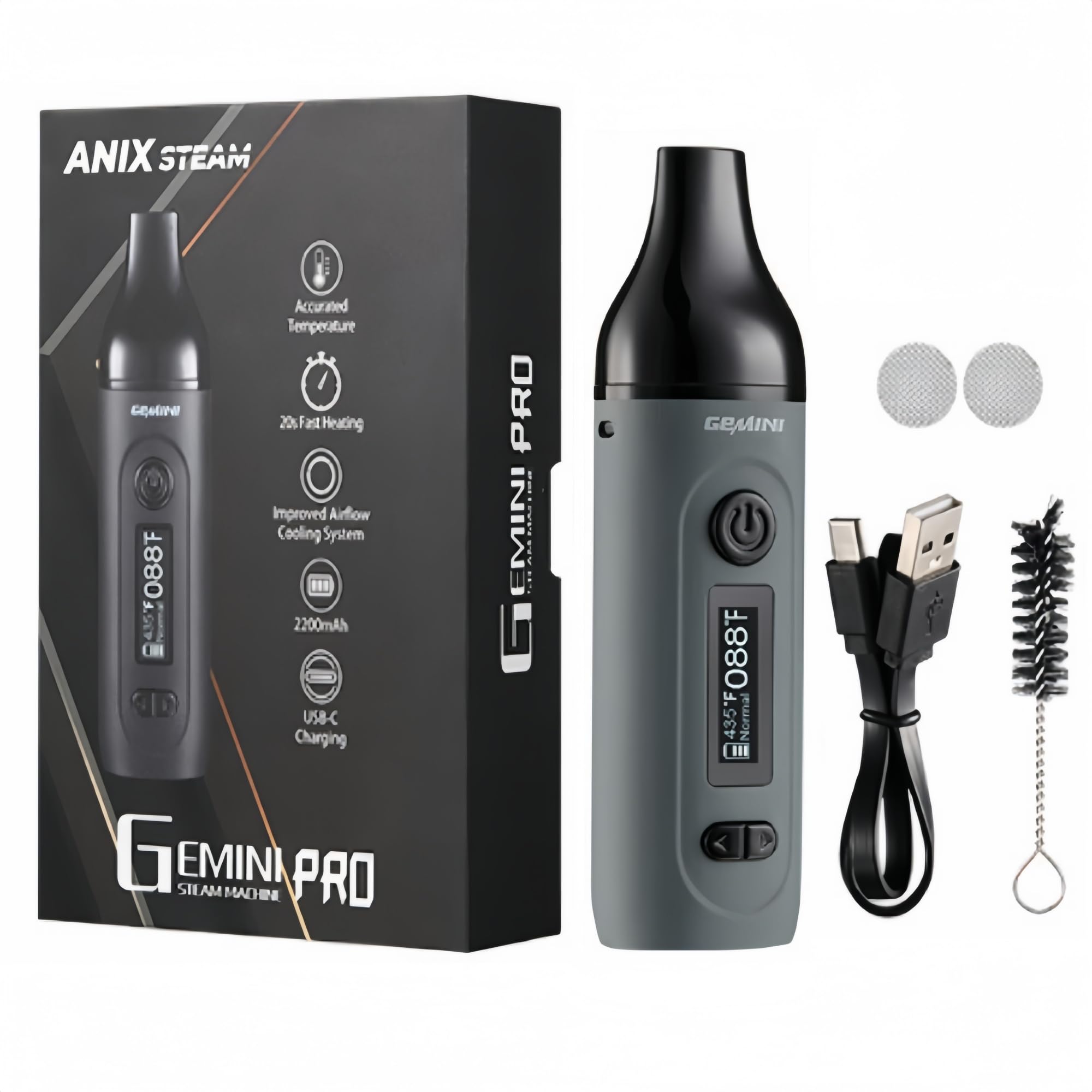 Gemini Vaporizer Cannabis Verdampfer mit präziser Temperaturregelung，Schnell aufheizender Kräuterver dampfer，2200mAh Super-Akku，0,91-Zoll-OLED-Display，Tragbares dry herb vaporizer (Leerzeichen grau)