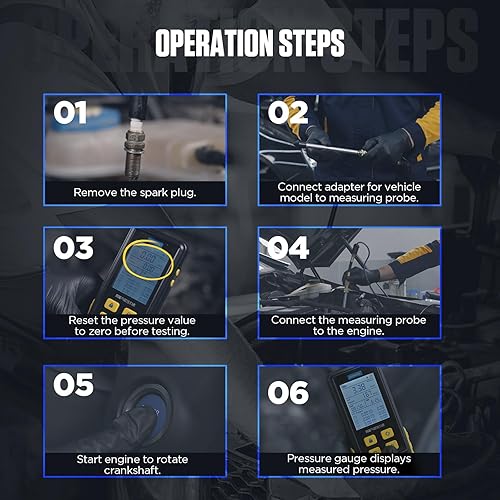 Miniatura 8 de AUTOOL Medidor de compresión digital de 0-426PSI 0  29bar para cilindro de motor de gasolina, kit de herramientas de prueba de compresión con