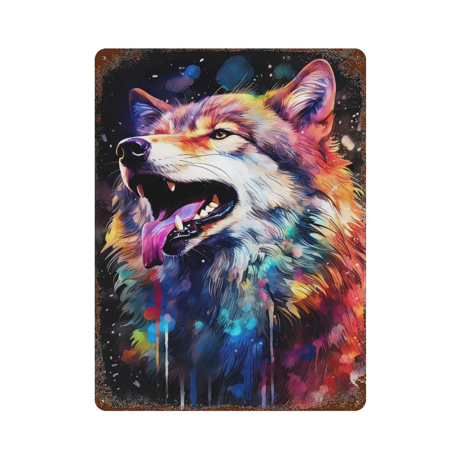 Rust Effect Colorful Wolf Portrait Vintage Rust Metal Sign 15.7"x11.8", Farmhouse Wall Decor for Farmhouse, Kitchen And Entryway Decor