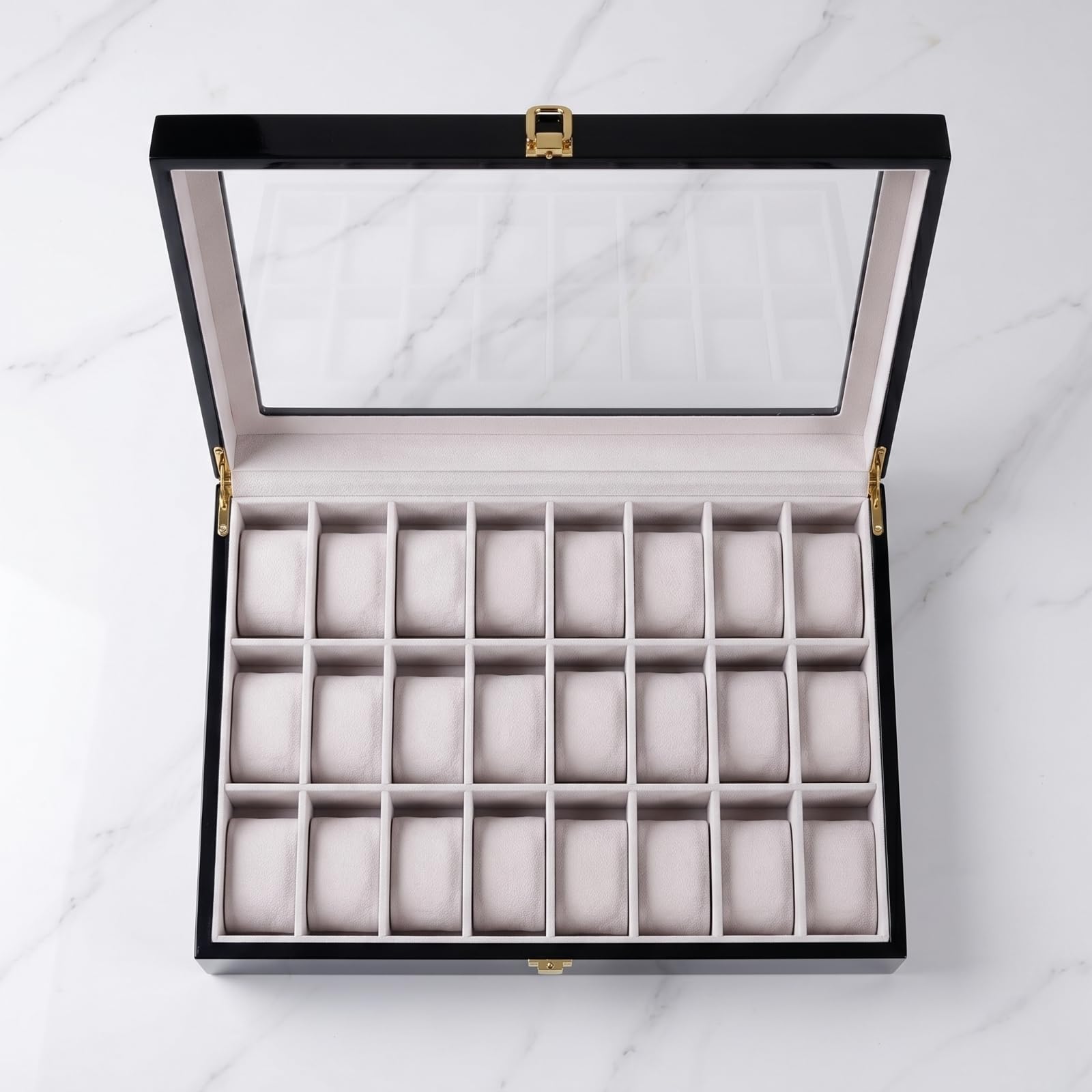 Harilla Estuche para Relojes Caja do Expositor Joyero Relojes de Madera Estilo Pulido Exterior Brillante Interior Claro Bisagras Doradas Adecuado para Coleccionistas Mostrador Estantería