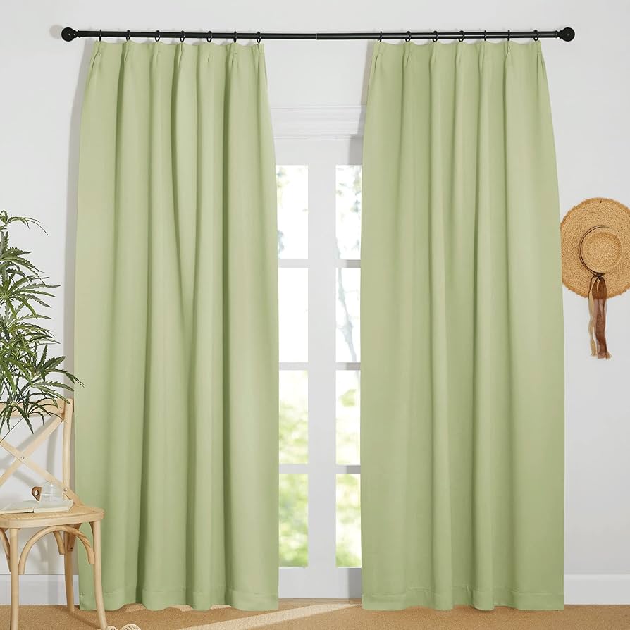 遮光 カーテン 無地 厚地 グリーン系2枚組 幅100cm丈178cm