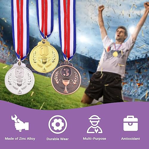Miniatura 5 de Swpeet Medallas ganadoras de metal para niños, medallas de oro de plata y bronce con patrón de trofeo 1 2 y 3er premios para deportes,