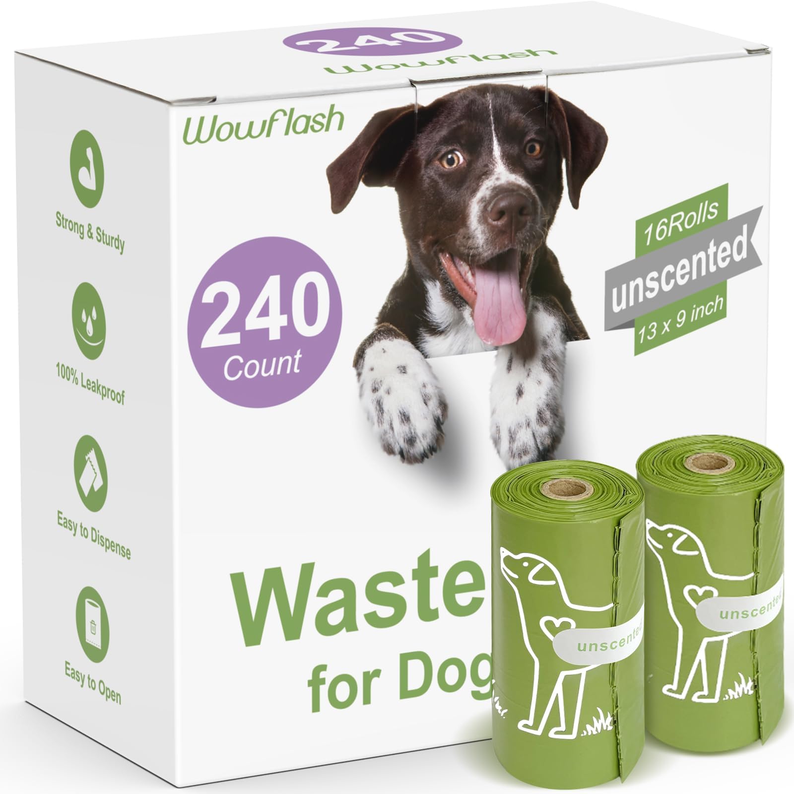240 Count Unscented 13” x 9” Dog Poop Bags Rolls, Leakproof