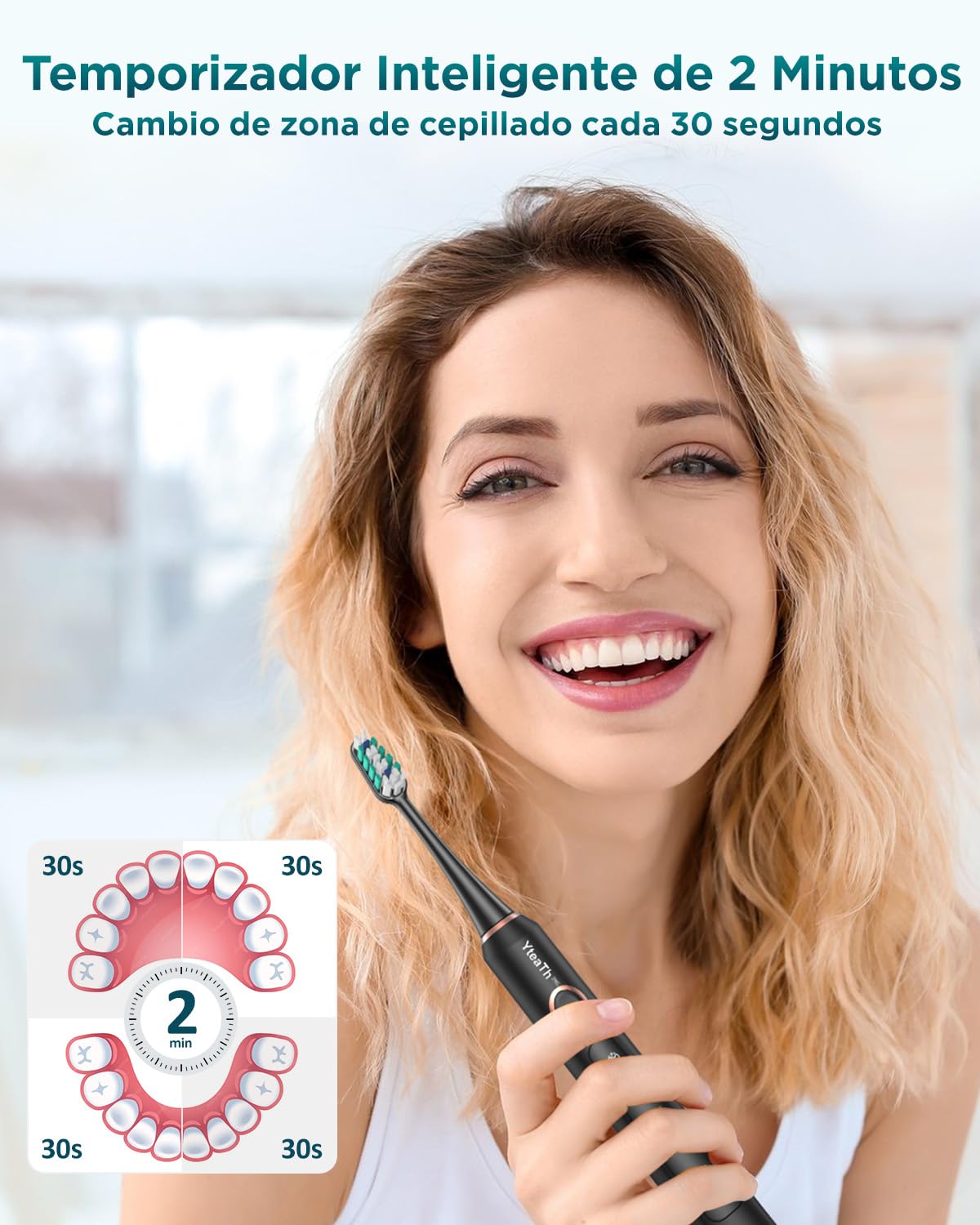 Cepillo de Dientes Eléctrico Sónico para Adultos - Cepillo Electrico Sónico con 8 Cabezales y Estuche de Viaje, 5 Modos, IPX7 Impermeable, Cepillo Dientes Electrico de Viaje Recargable, Negro — view 7