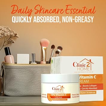 Vitamin C Cream - Powerful 10% Vitamin C Face Cream Against Dark Spots Wrinkles & Fine Lines - Anti-Ageing Collagen Boost & Skin Whitening Pure Vitamin C