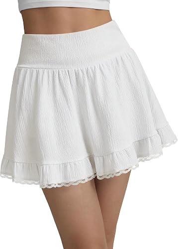 LYANER Women's Lace Trim Casual Mini Skirts White Small