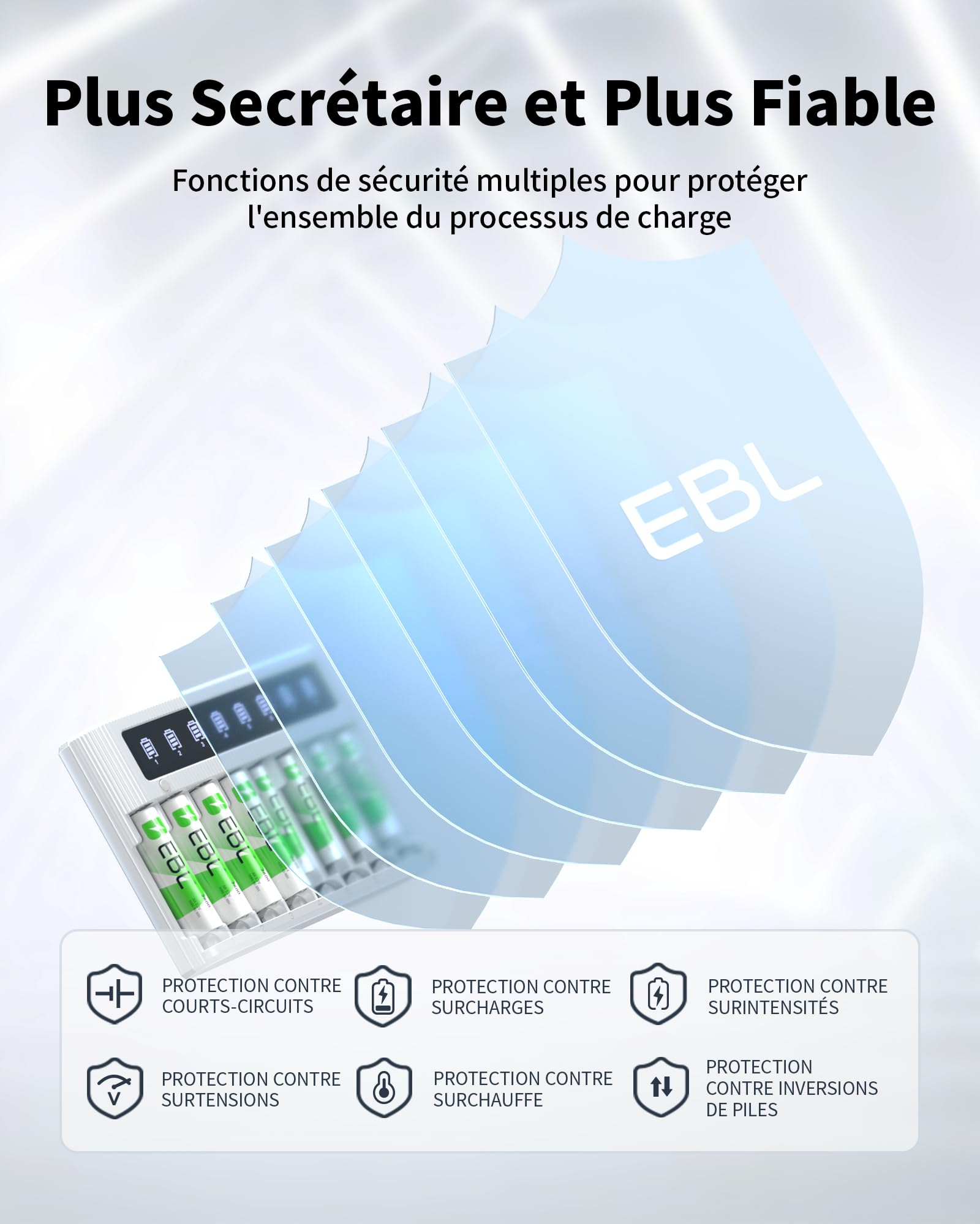 EBL LCD Chargeur de Piles Rechargeables- avec 4PCS AA 2800mAh et 4PCS AAA 1100mAh Piles Rechargeables, Charge Rapide 5V/2A, avec Fonction de Décharge