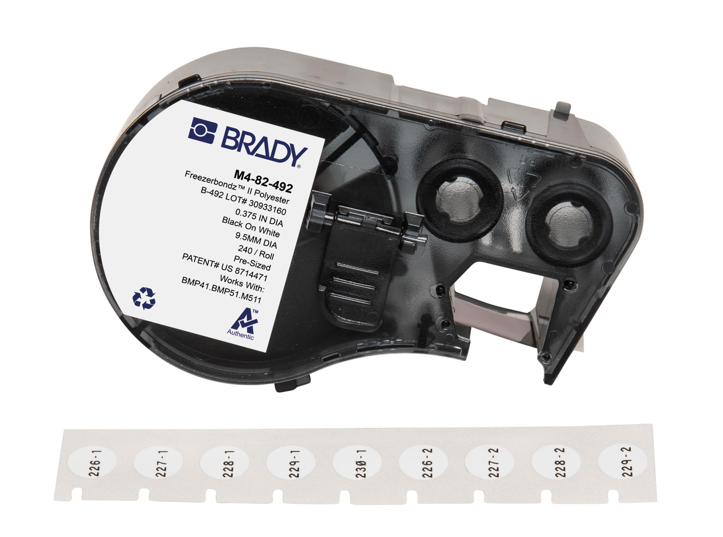 Brady Etichette criogeniche ultra sottili in poliestere per stampante di etichette M410, M510, M511 – Per Attrezzature di Laboratorio – Nero su bianco (9,53 mm ⌀) – M4-82-492