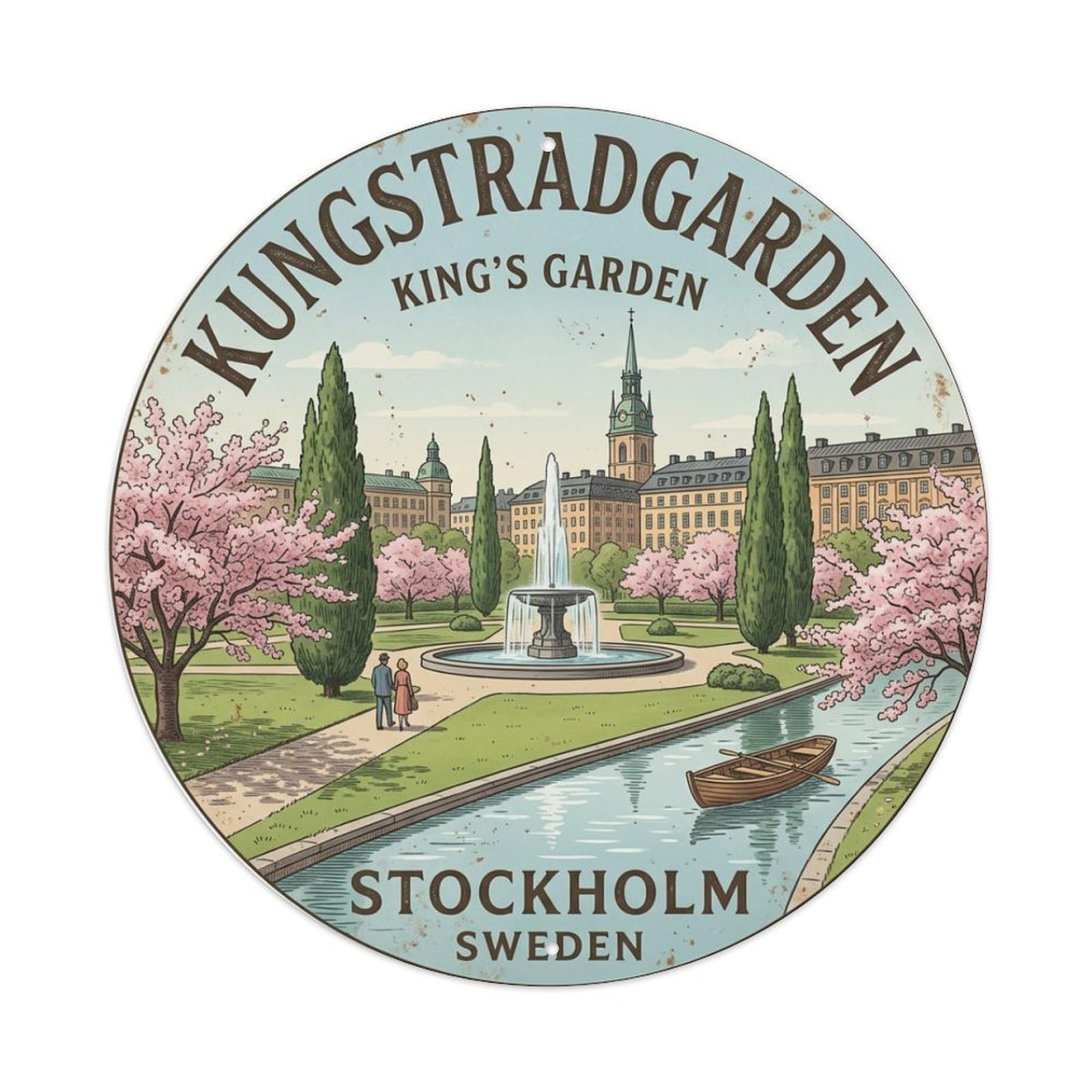 Vintage Travel Kungstradgarden Sweden Gardens Metal Tin Sign