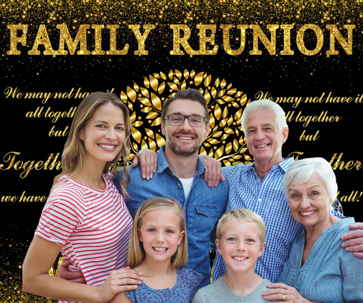 Family Reunion Backdrop Avezano Green And Gold Family Tree Leaves ...
