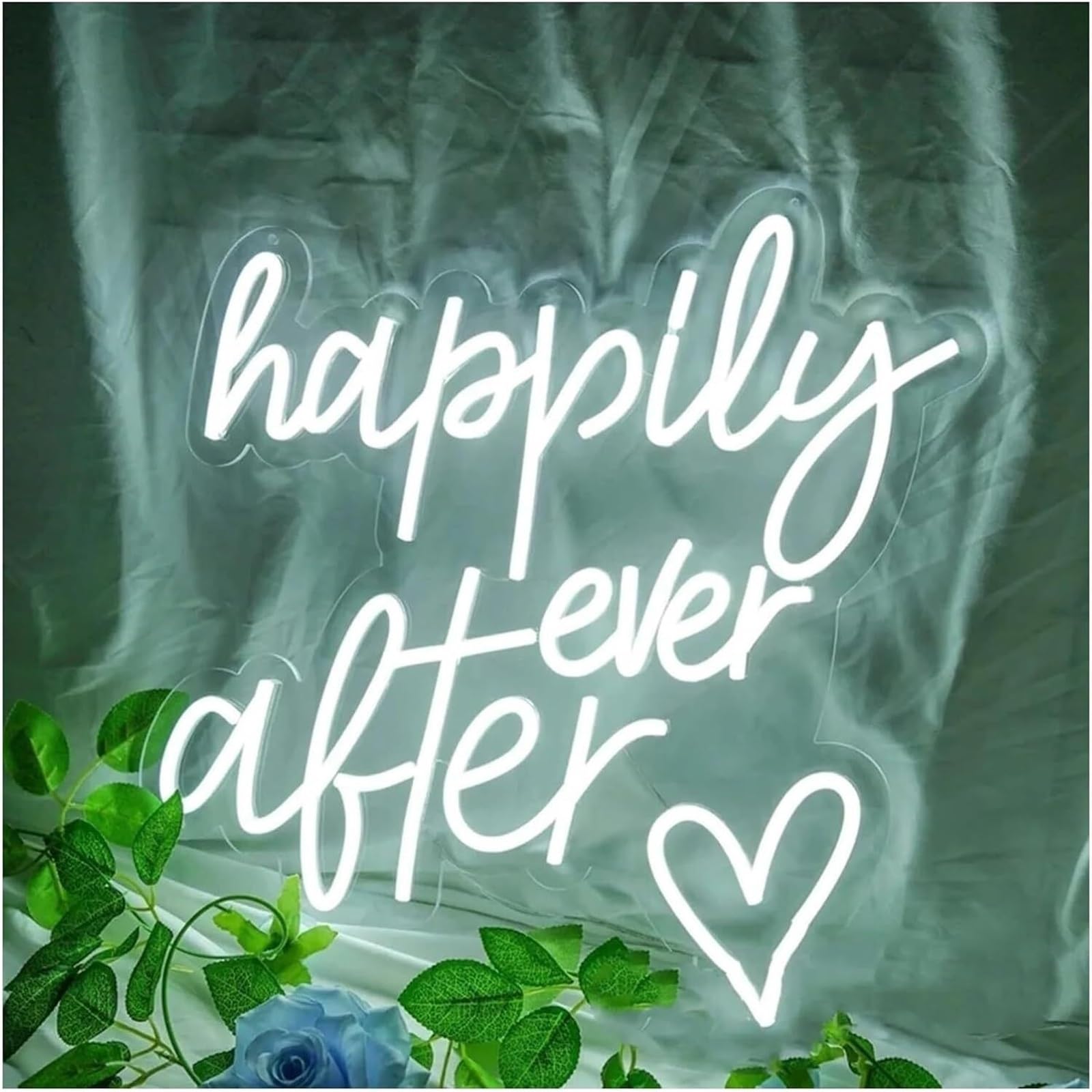 Enseigne néon Happy Ever After blanche à LED pour déco murale