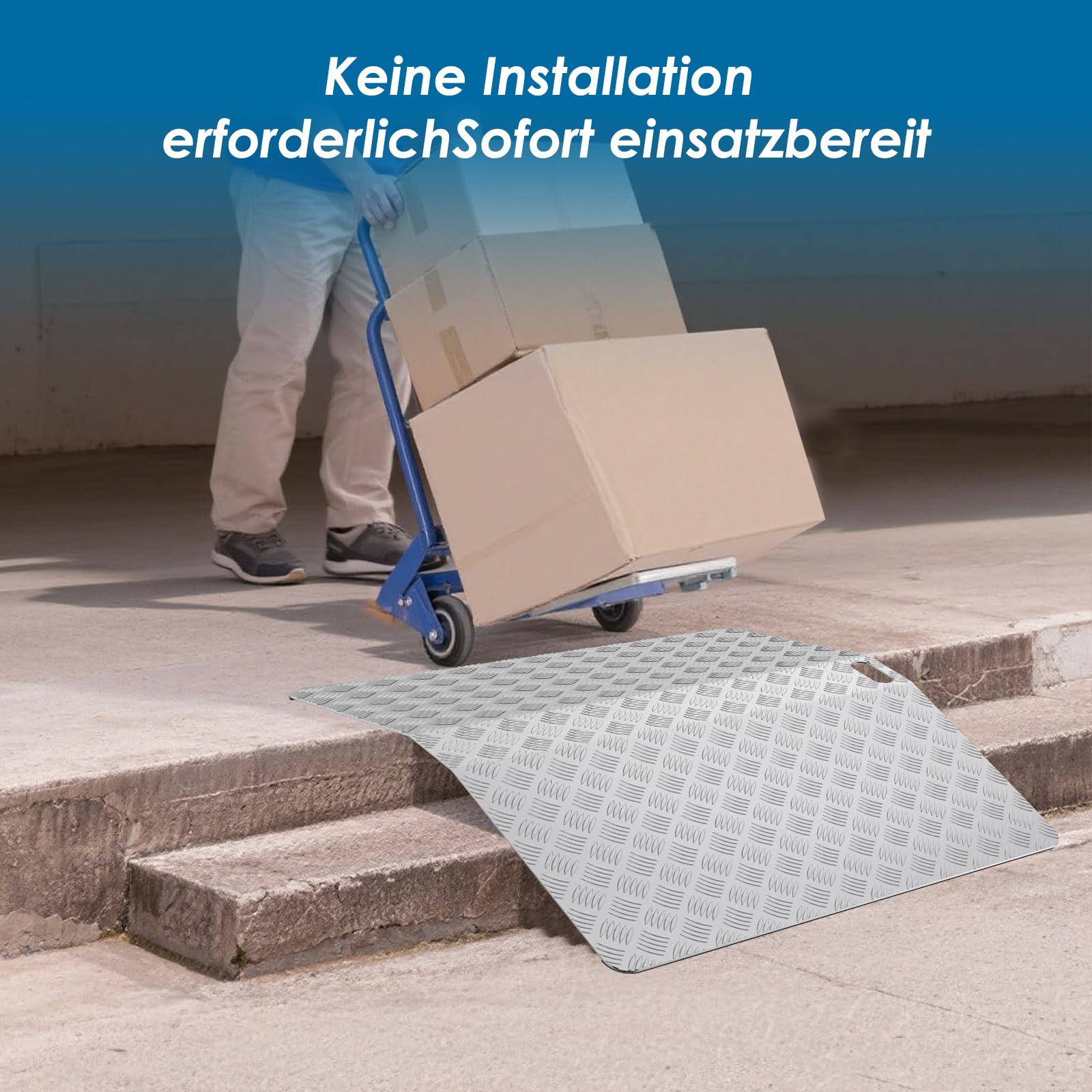 Türschwellenrampe Aluminium Rollstuhlrampe 80cm Rampe Rollstuhl 270 kg Tragfähigkeit, Schwellenrampe Bordsteinrampe rutschfest mit Griffen für Türschwellen, Stufen, Hauseingänge
