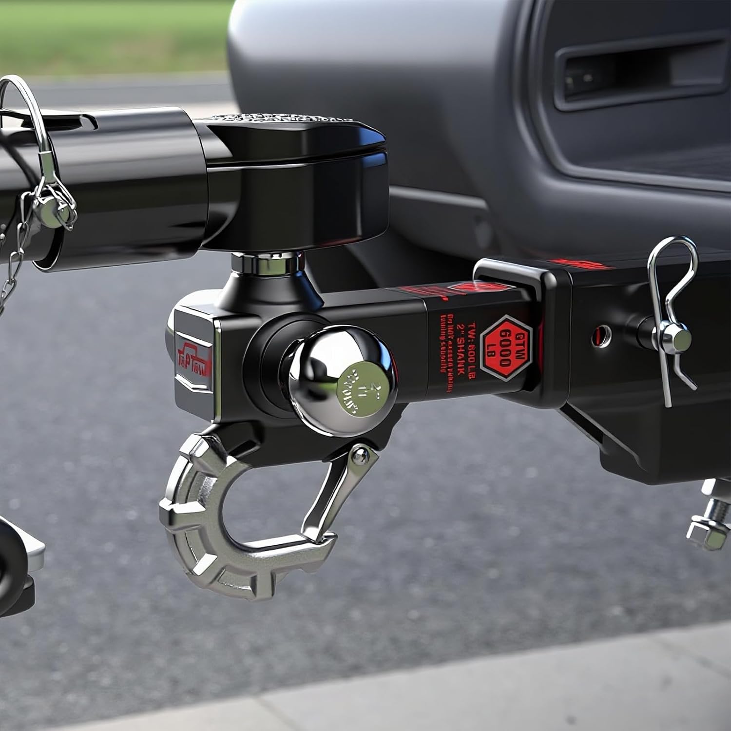 TOPTOW Trailer Hitch Tri-Ball Hitch with Hook, Triple Tow Balls, 2-inch Shank, Multi-fit for 2 inch Trailer Hitch Receiver, 5/8" Hitch Lock Included - Image 4