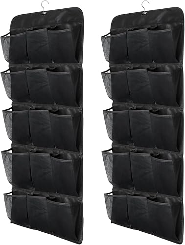 Zapatero colgante de doble cara con 30 bolsillos, estantes colgantes para zapatos, organizador de zapatos de bebé para armario (paquete de 2, negro)