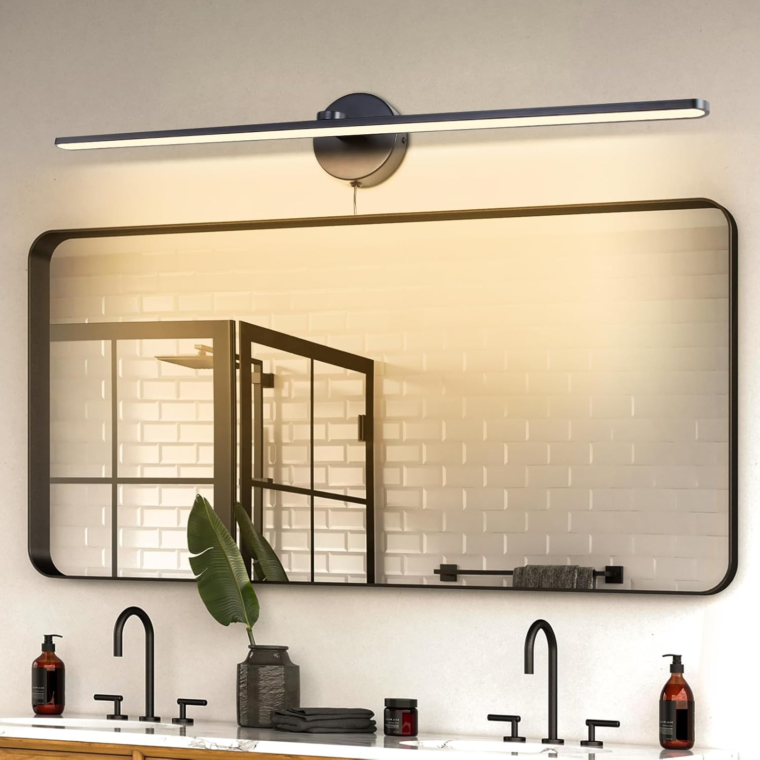 32in Modern Black Plug in/Hardwired Bathroom Vanity Light Fixtures Led Vanity Lights Over Mirror, 3000k Warm Light 18w Eye-Friendly Wall Lamps Light Bar Picture Light for Bedroom/Living Room Modern Black 32inch