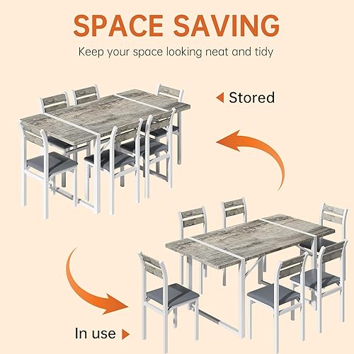 Vista 5 de Recaceik Juego de mesa de comedor de 7 piezas con 6 sillas, mesa de cocina de madera de 55 pulgadas y sillas para 4-6, mesa de comedor y sillas