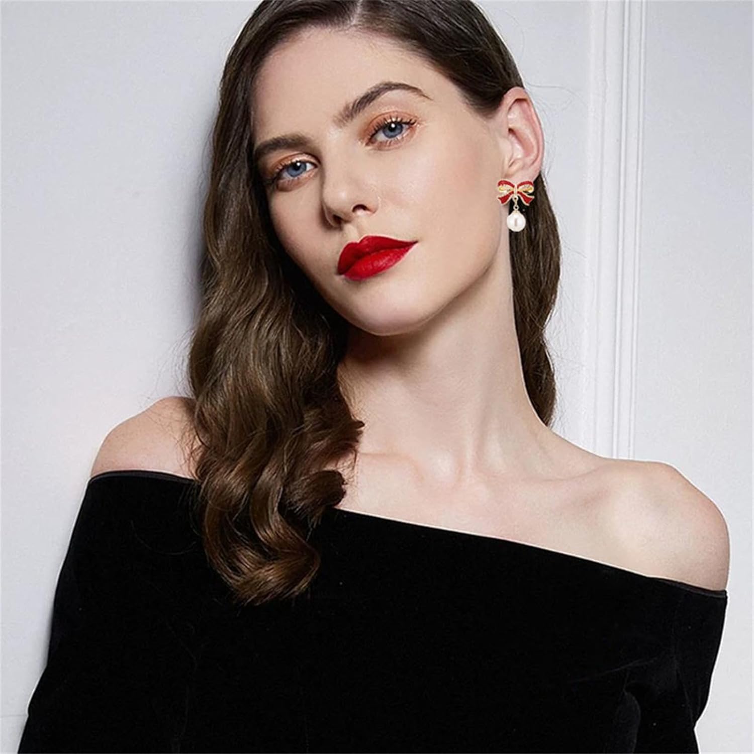 Gold Bow Earrings for Women Trendy Small bowknot Earring, Ribbon Waterfall Dangling Earrings, Pearl Bow earrings, Sparkly Elegant Bowknot Stud Earring Preppy Wedding Party Daily Jewelry Accessory Gifts - Image 2