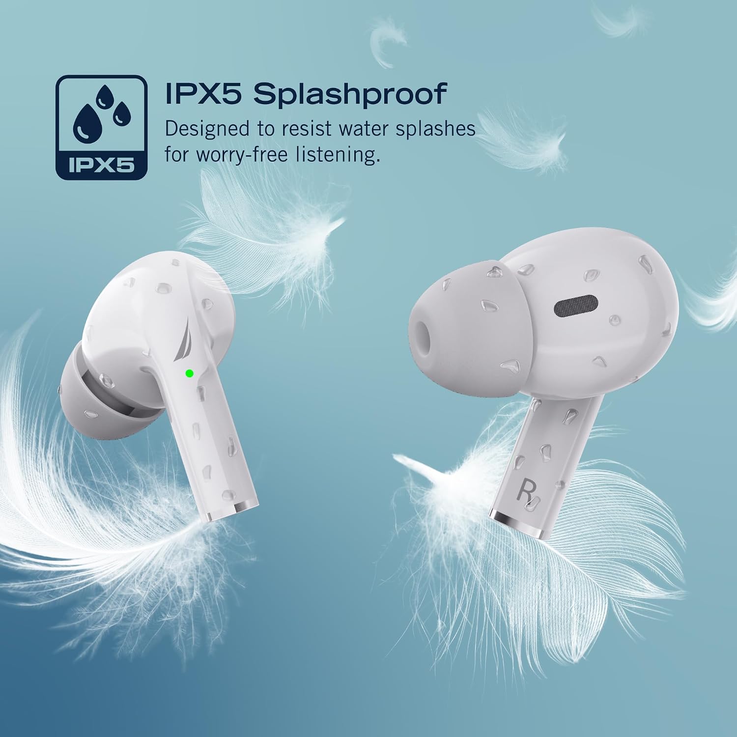 NAUTICA Bluetooth Earbuds, 6 Hours Playtime, Bluetooth 5.1, Hands-Free Stereo Calls, Fast Auto Pair, IPX5 Splashproof, Wireless, Lightweight Design for iOS, Android (White)