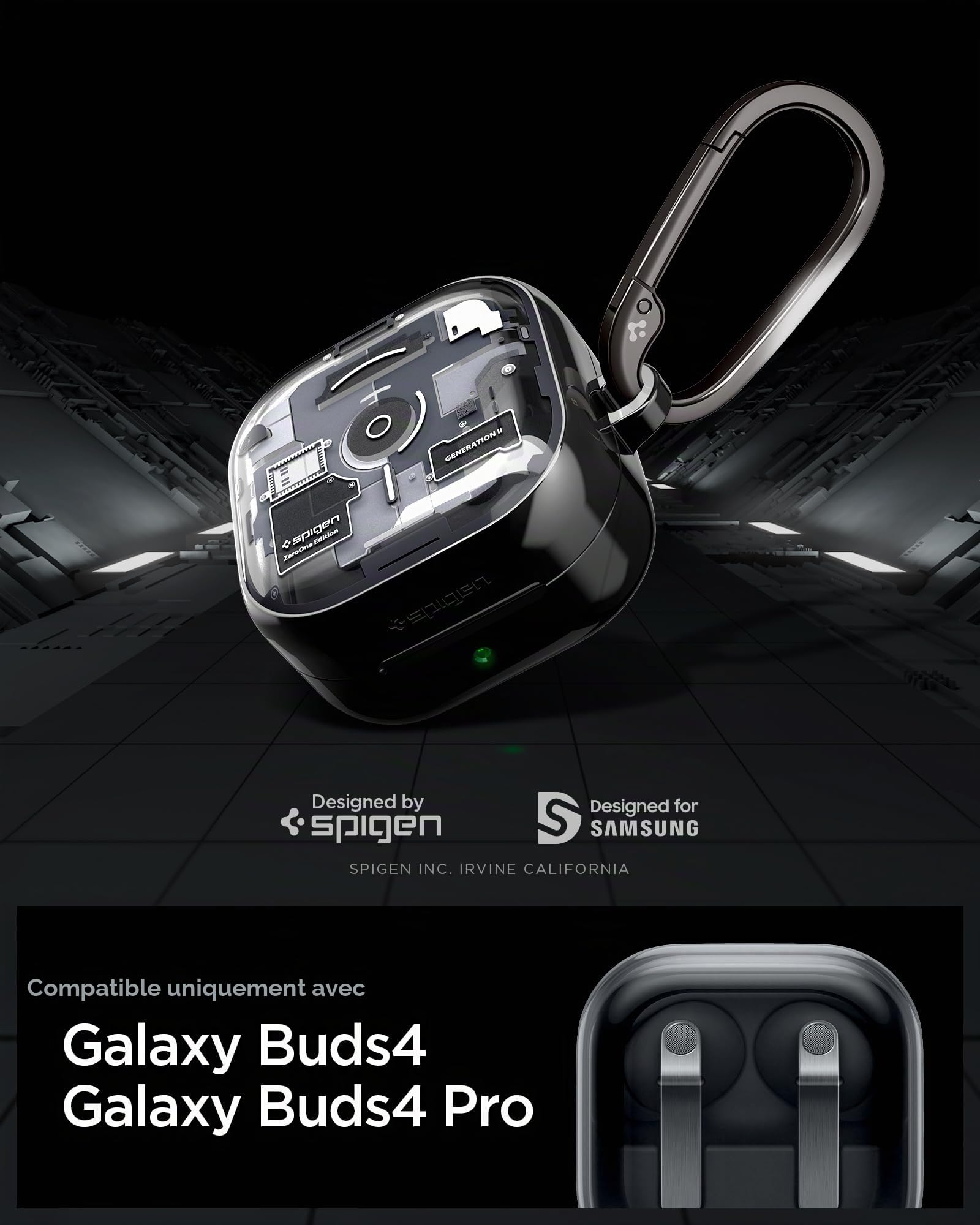 Spigen Ultra Hybrid Coque Compatible avec Samsung Galaxy Buds 4 Pro/Buds 4 (2026) - ZeroOne Noir