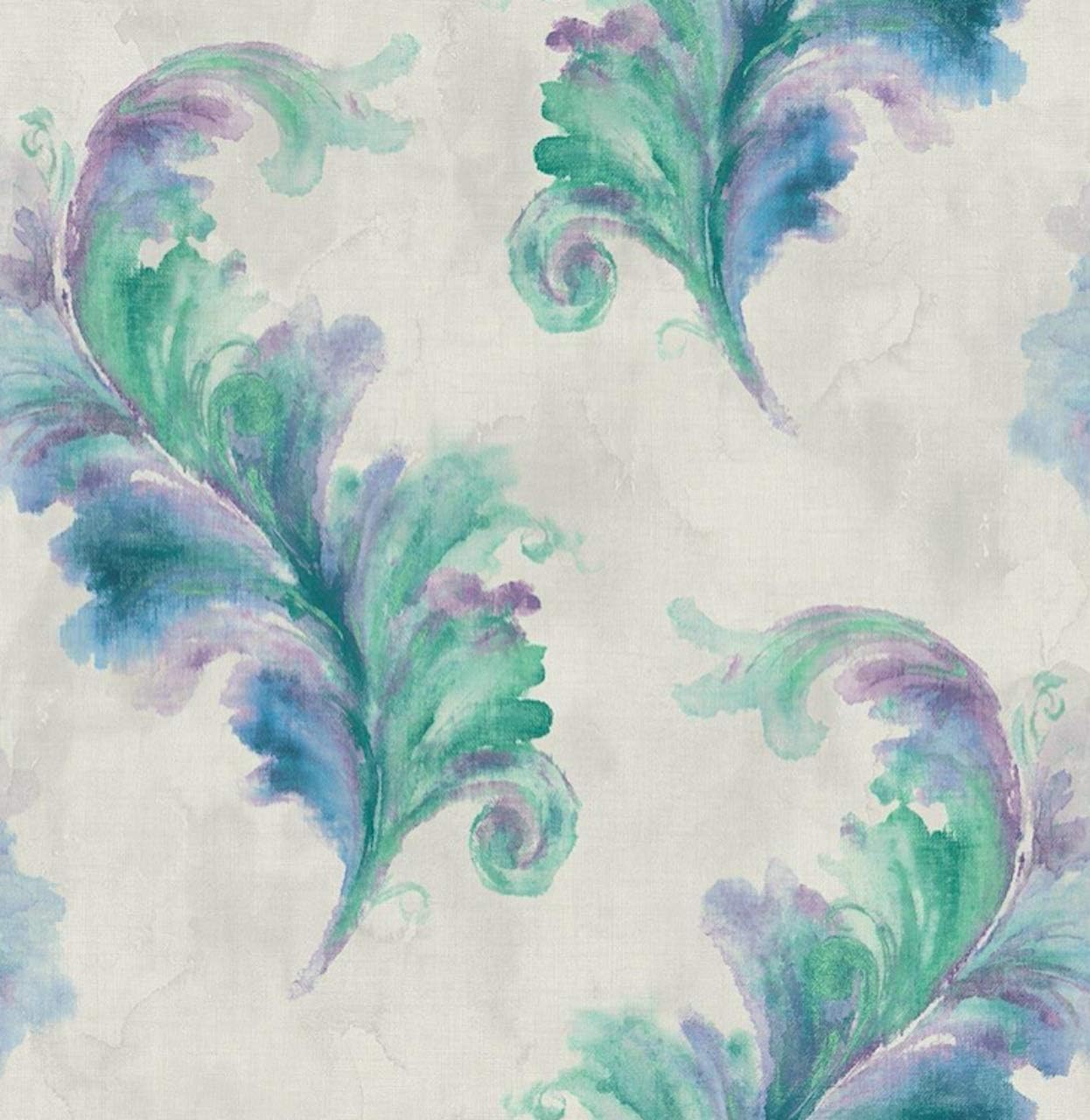 Feather Wallpaper Art Deco Wallpaper Vintage Wallpaper Victorian Wallpaper Metallic Wallpaper Shimmer Wallpaper Pastel Wallpaper Watercolor Wallpaper (Blue Purple Green Silver)