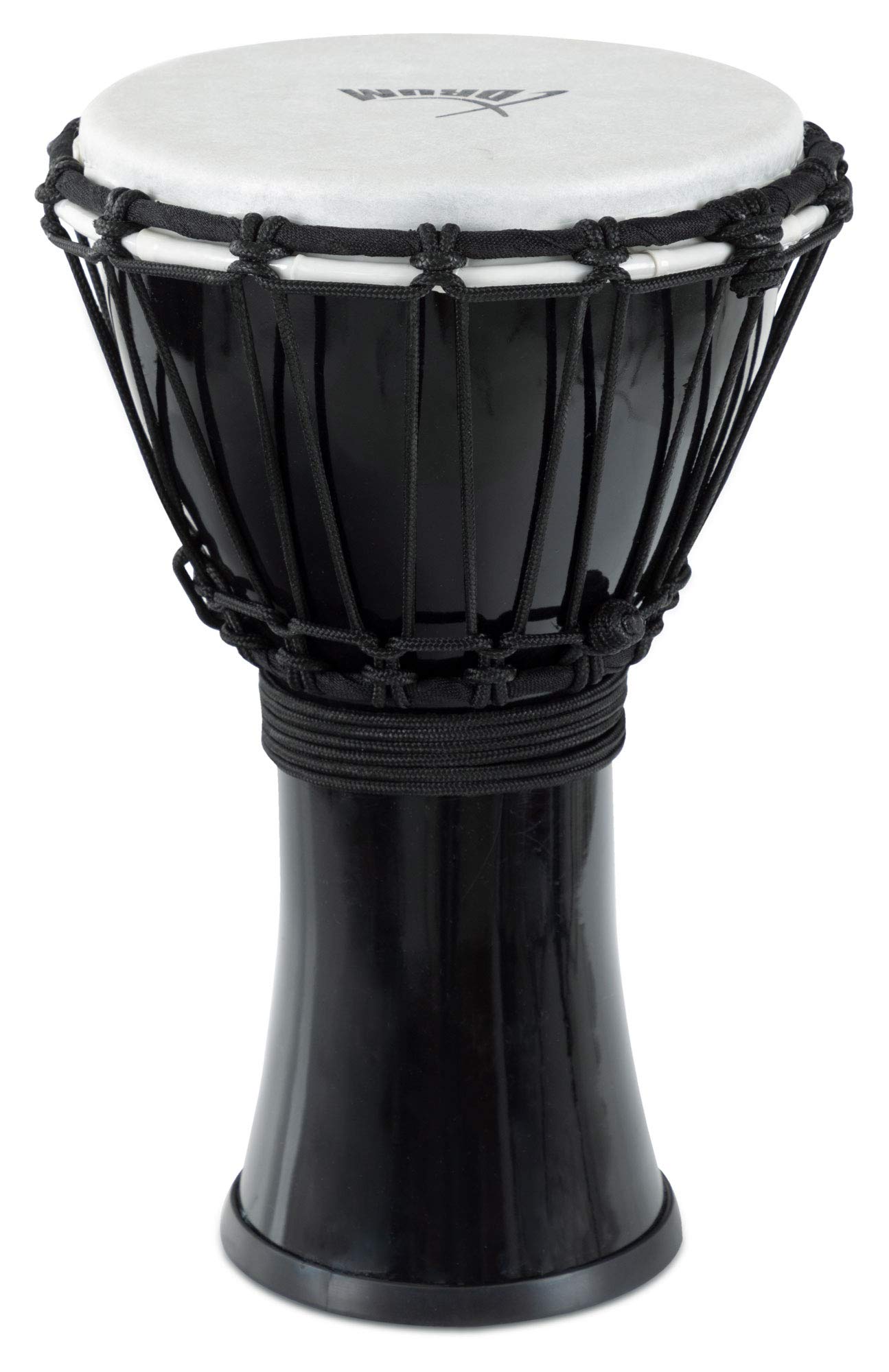 XDrum Djembe 7" negro, Djembe estilo africano, Diámetro: 7" (18 cm) | Altura: 12" (31 cm), Fabricado en PVC, Sistema de afinación con cuerda, Parche de plástico con aspecto natural, Base de goma