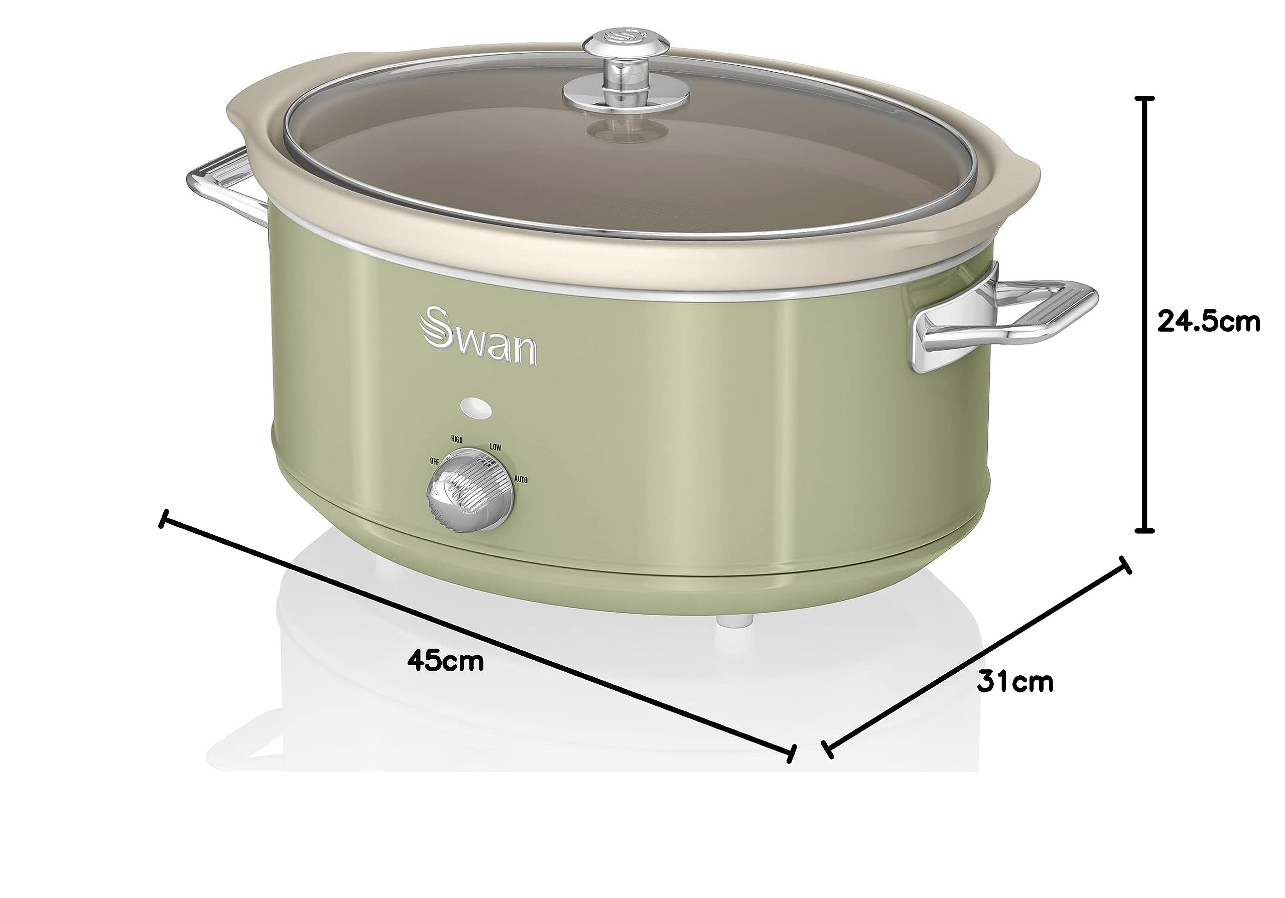 Swan Retro Slow Cooker 6,5L Cerámica Antiadherente Tapa Vidrio 3 Temperaturas 320W Verde