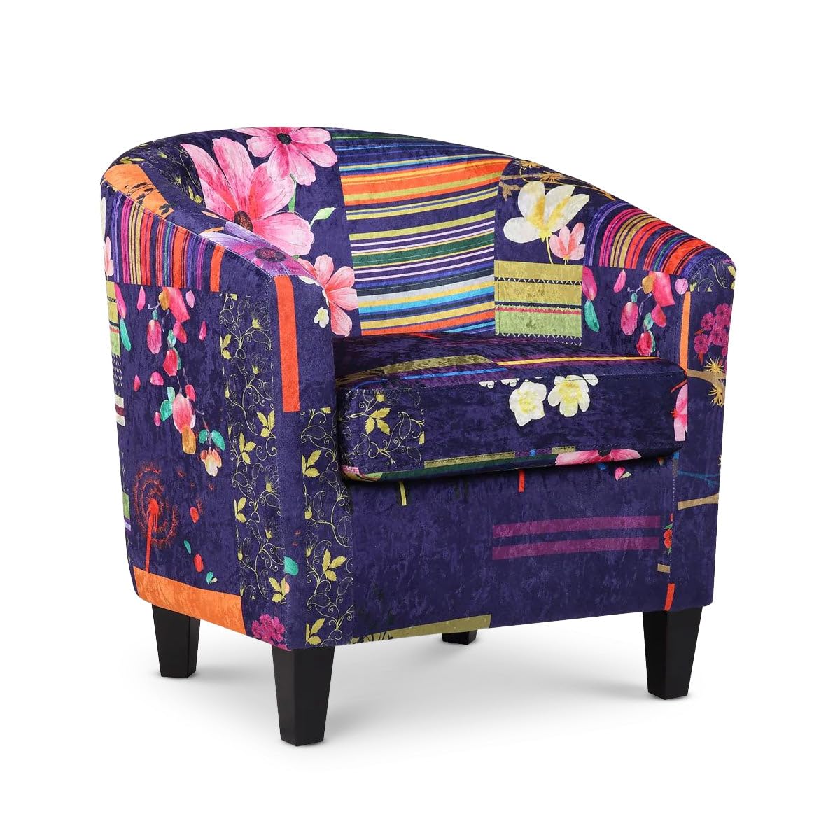 Multicoloured Purple Patchwork Tub Chair for Living Room - Occasional Patchwork Accent Chair for Bedroom, Small Funky Armchair, Tub Chairs for Living Room, Colourful Bucket Chairs - TRICIA