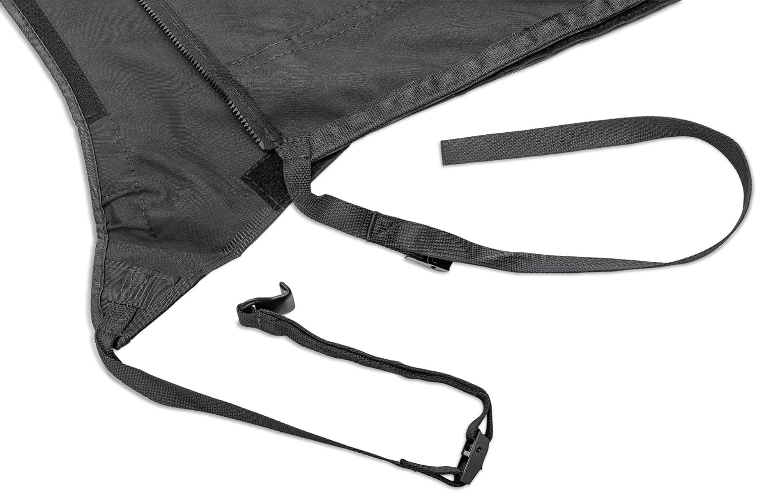 Close-up of a zipper and strap on the soft top