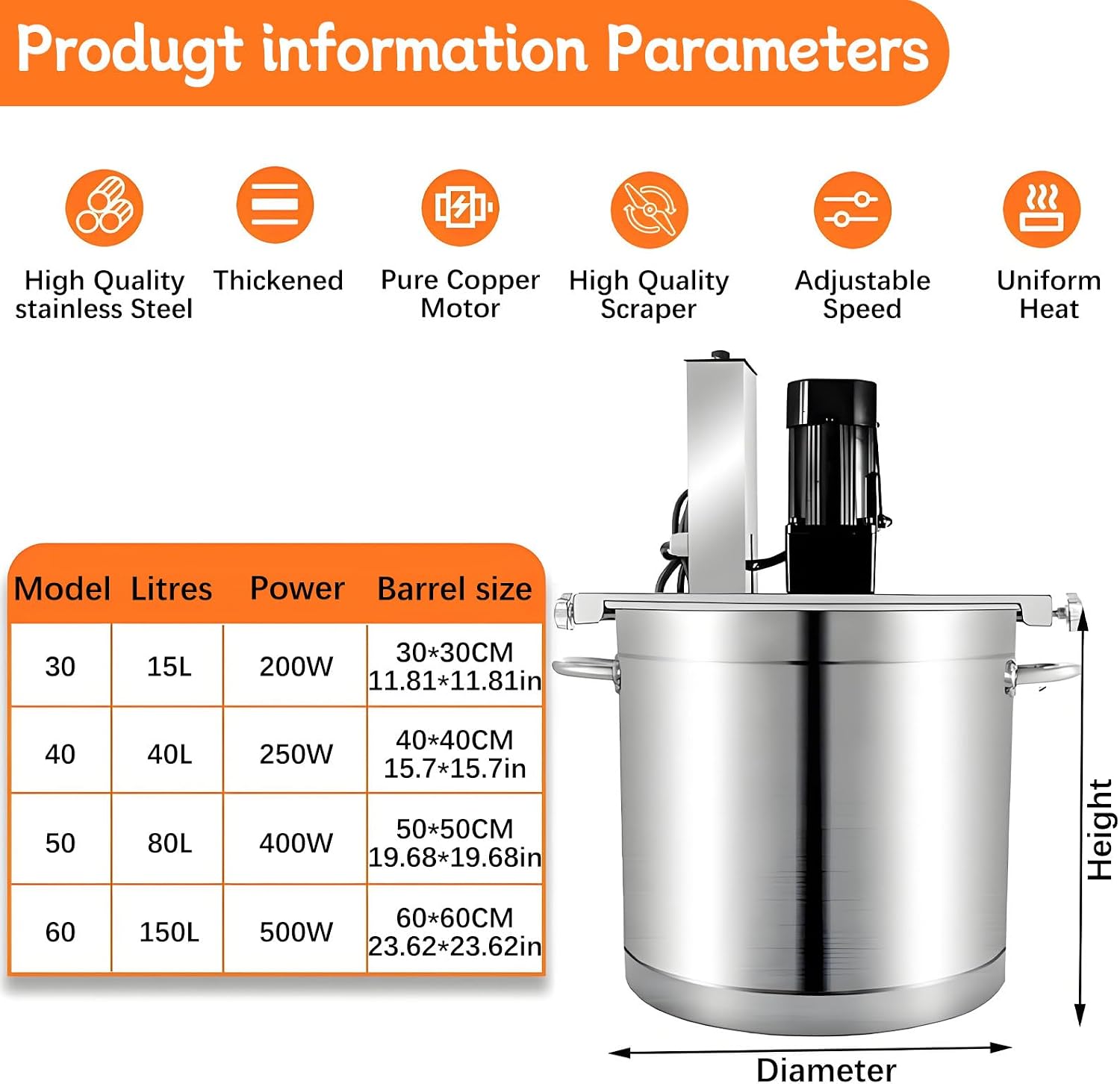 Automatic Pot Stirrer Mixer, 30L/40L/50L/60L Automatic Jam Blender, for Jams, Sauces, Filling, Hot Pot Seasoning Bottom image 2