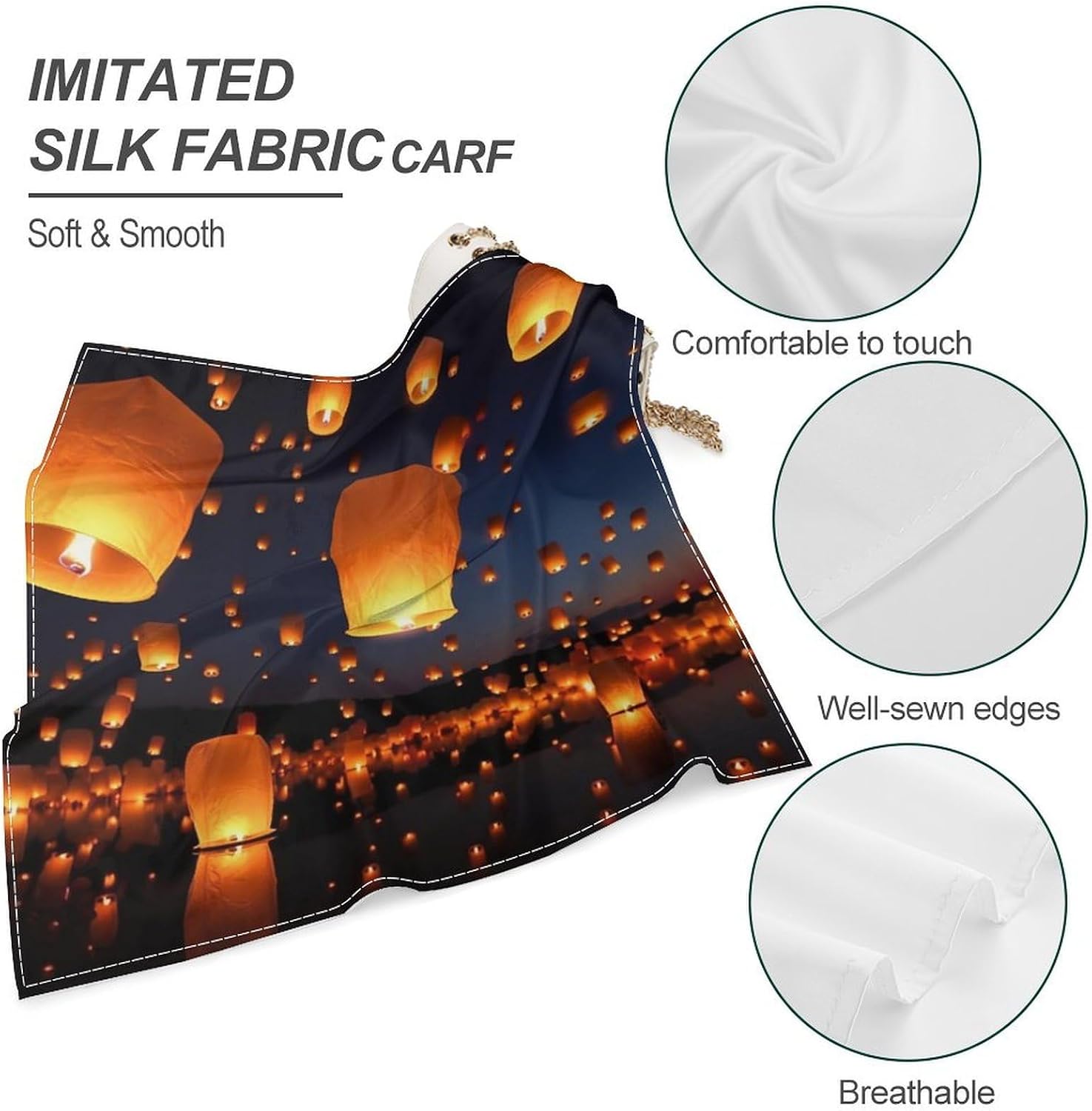 Bandana Headband Silk Hair Scarf Headwear Chinese Flying Lanterns Bandanas Square Handkerchiefs for Men Women Face Mask image 4
