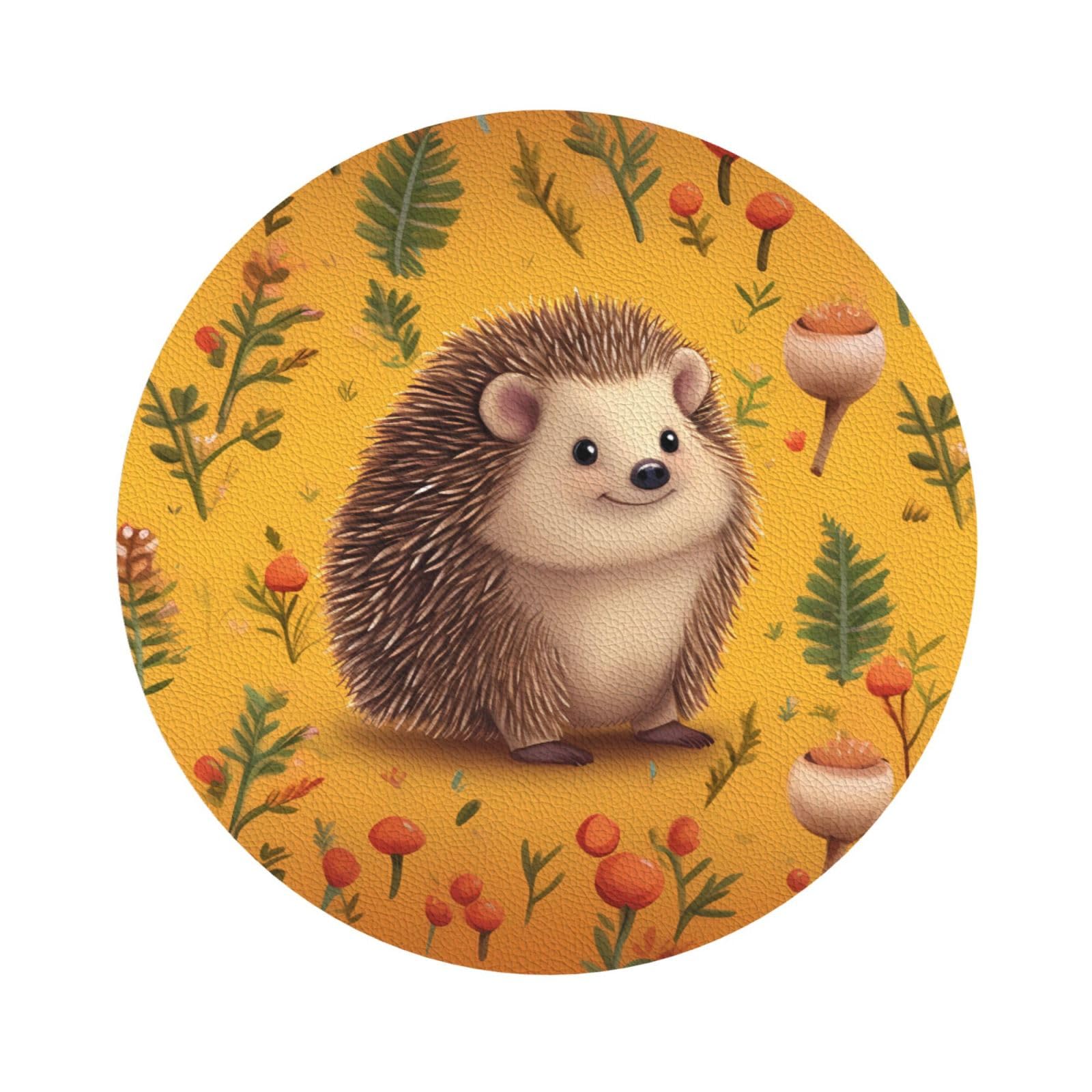 Fodpand Round Shape Hedgehog Drink Coasters Set Of 4, Heat Resistant Leather Coasters Fuuny Bar Beer Beverage Coaster For Drinks, Absorbent Cup Mat For Tabletop Protection, Housewarming Gift