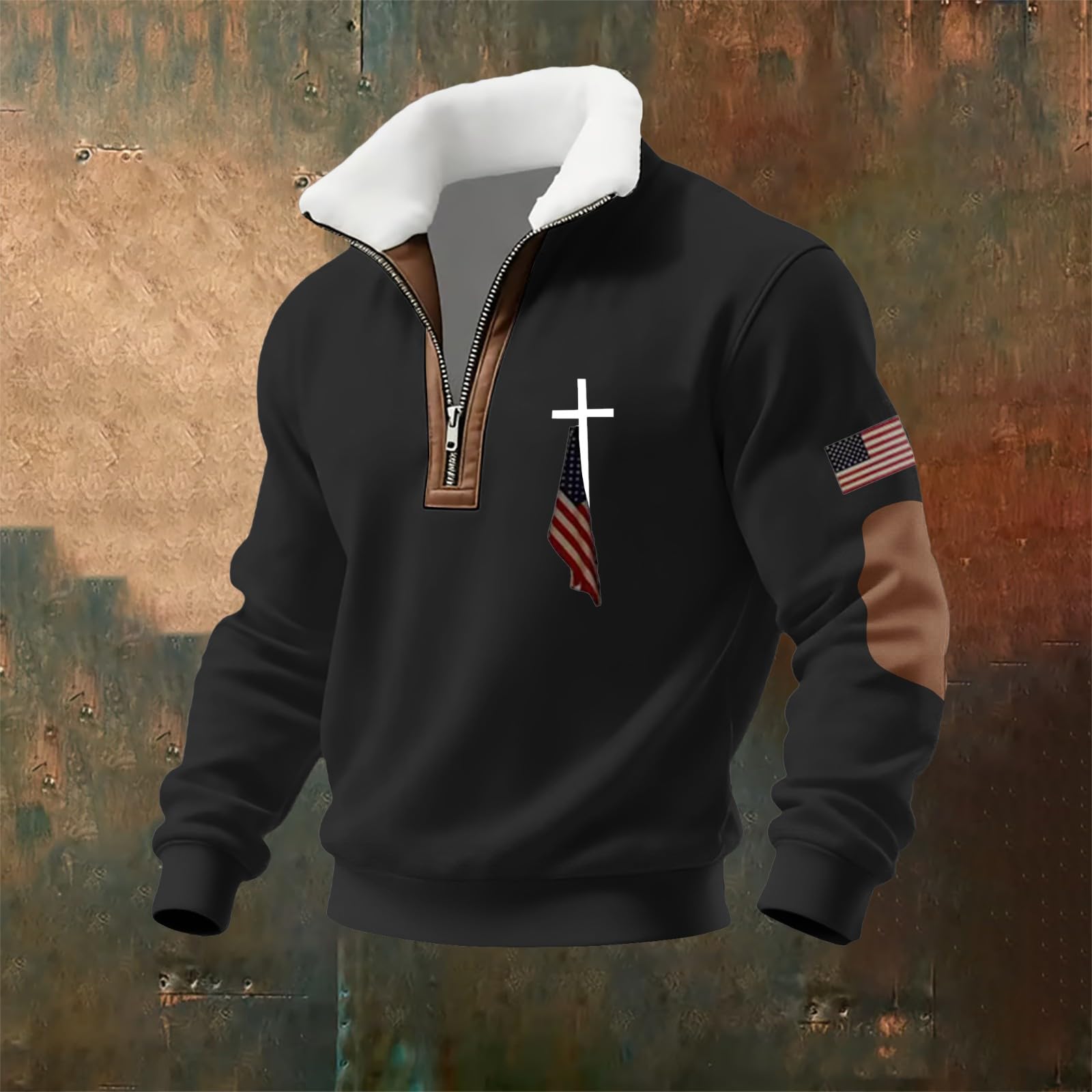 Cappotto lavorato a maglia da uomo in pile con cerniera a quarto e