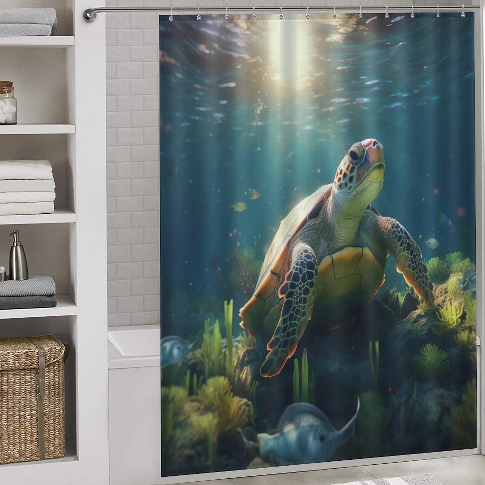 Rideau de douche en polyester durable motif tortue de mer lavable 66x72