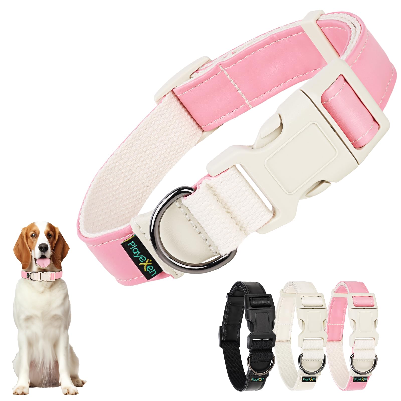 Collar Perro Mediano Collares para Perros Ajustables(35-50cm) de PU-Algodón Suave Dog Collar con Hebilla de Liberación Rápida para Gato Cachorros Perros Pequeños Medianos para Adiestramiento(Rosa)